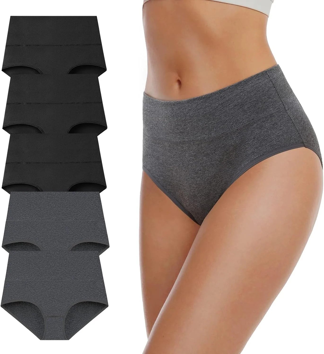 5 PC Cotton Panties for Women High Waisted Full Coverage Underwear Breathable Seamless Moisture Wicking Ladies Brief