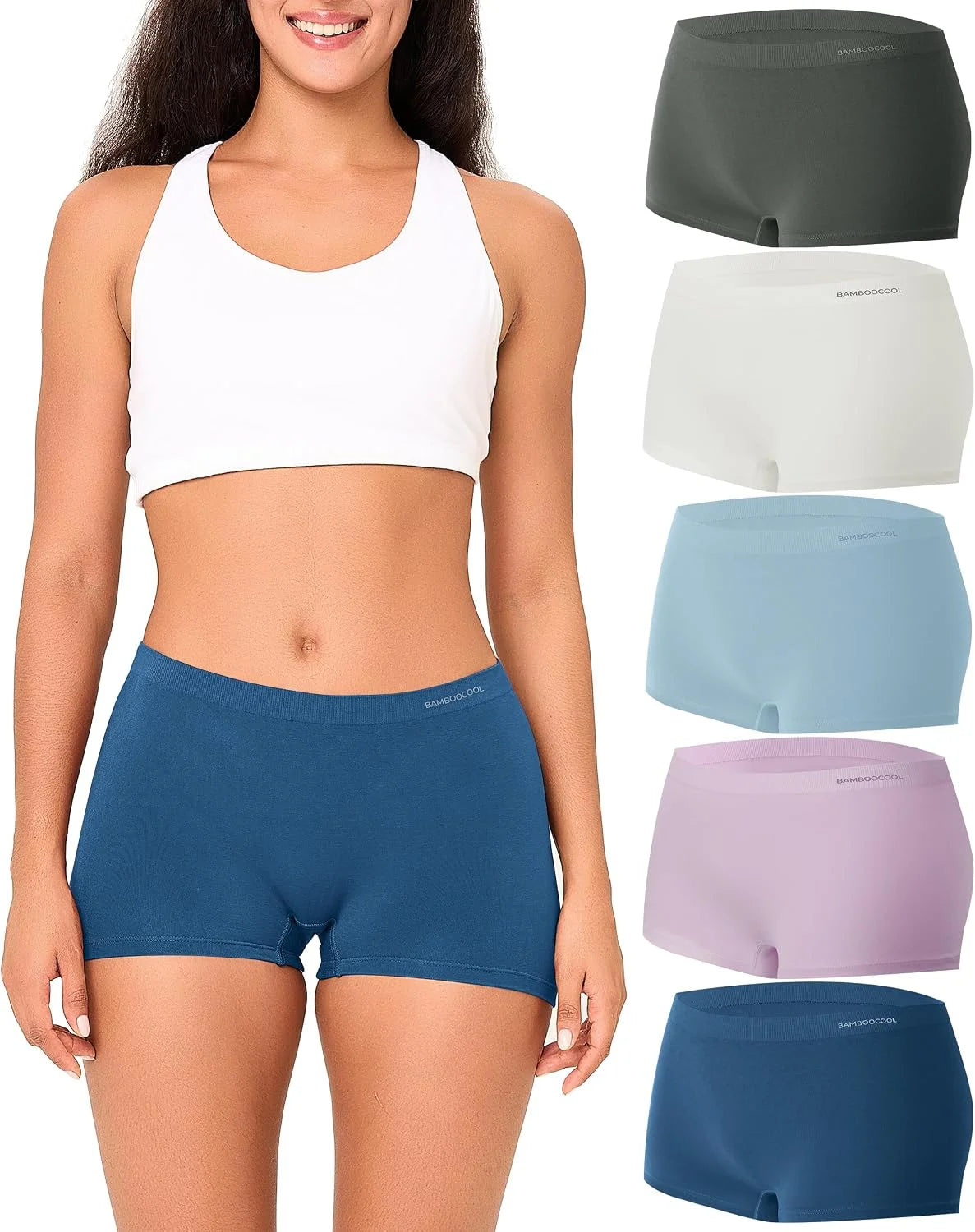 BAMBOO COOL Womens Boyshorts Underwear Mid Rise Boxer Briefs Panties