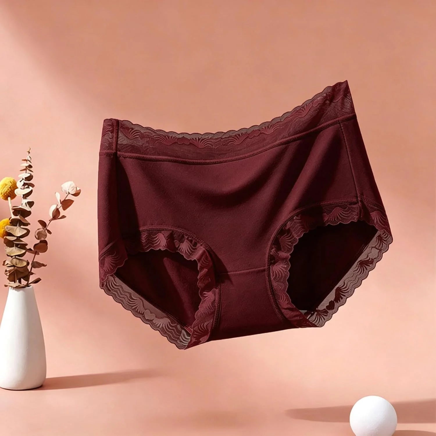 Womens Lace Trim Mid Waist Brief Underwear Comfortable Panties