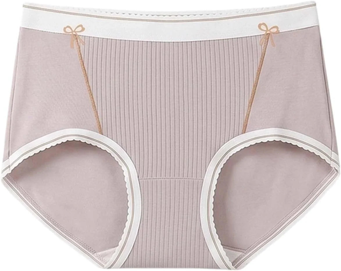 Lace Trim Cotton Mid Waist Briefs for Women Comfort Underwear