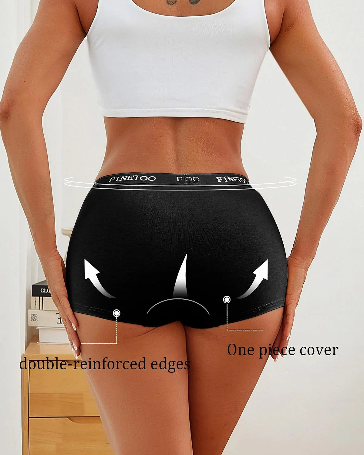 FINETOO Womens Cotton Boy Shorts Underwear Full Coverage Soft Boxer Briefs High Waisted Panties for Lady Girls 6 Pack