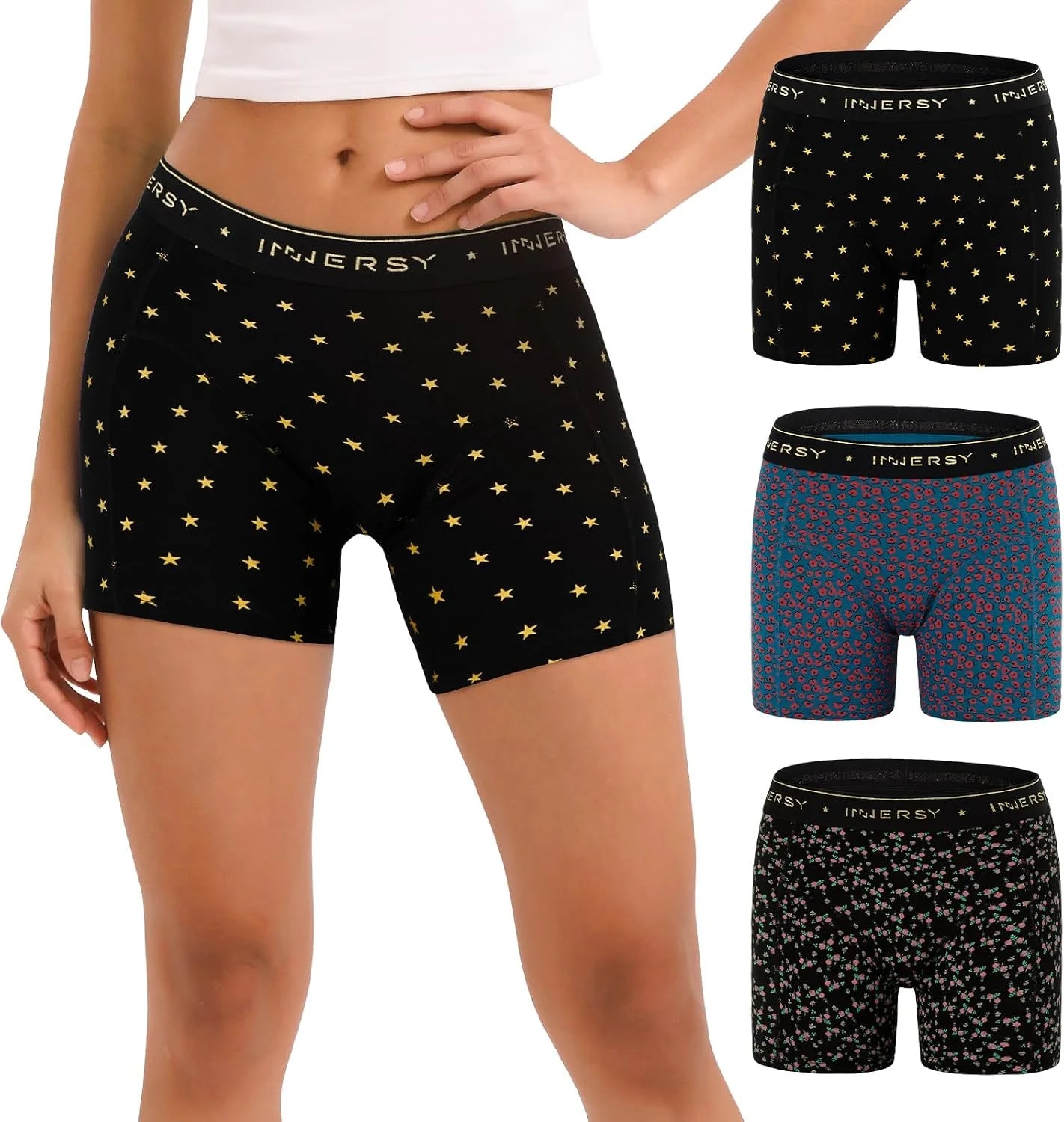 INNERSY Women's Cotton Boyshorts Underwear 3-Pack