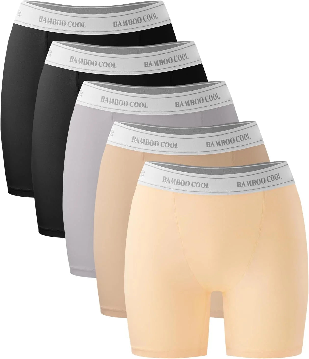 BAMBOO COOL Womens BoyShorts Underwear Full Coverage Ladies Panties High Waisted Boxer Briefs Breathable Stretch 5 Pack