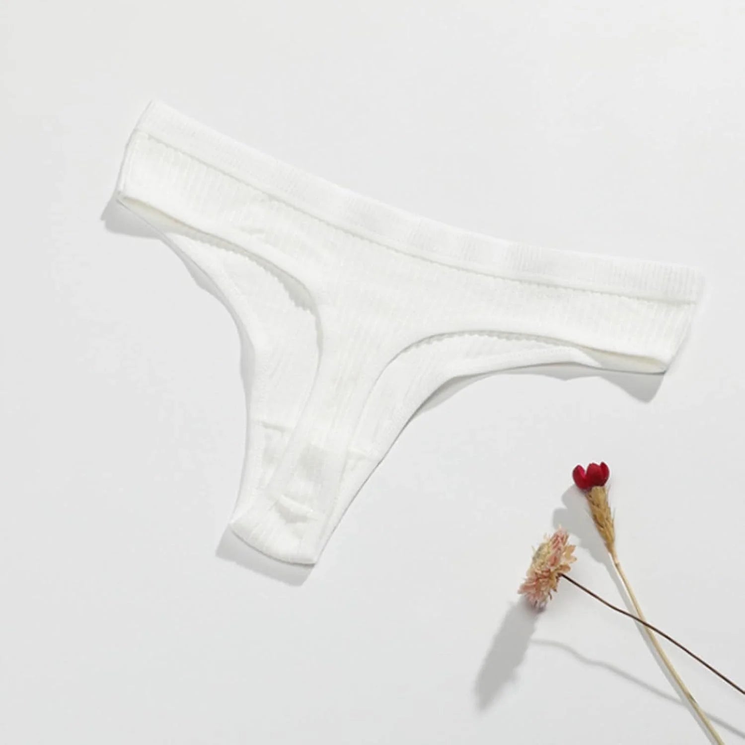 Ribbed Low Waist Bikini Thong for Women Seamless Sexy Underwear