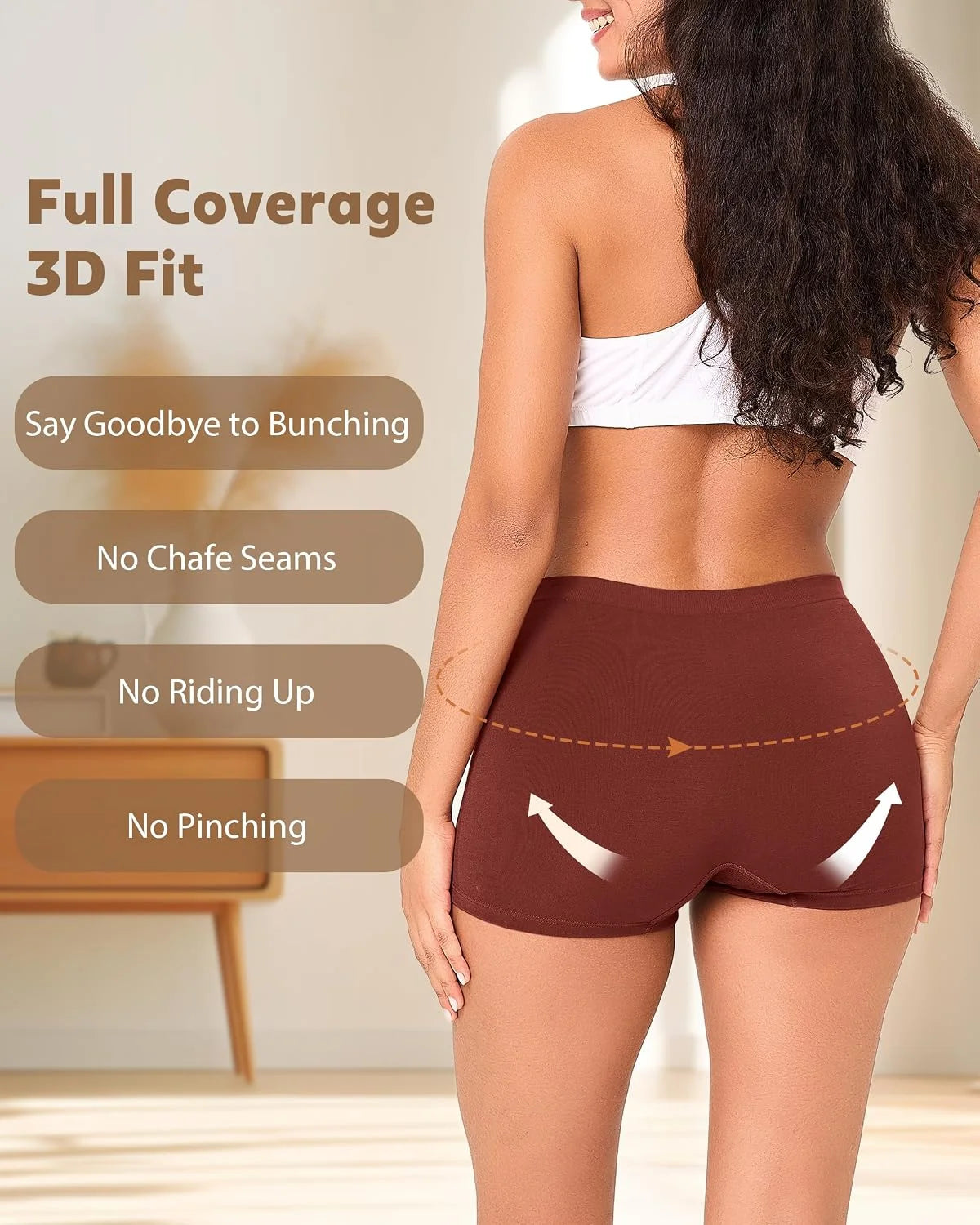 BAMBOO COOL Womens Boyshorts Underwear Mid Rise Boxer Briefs Panties