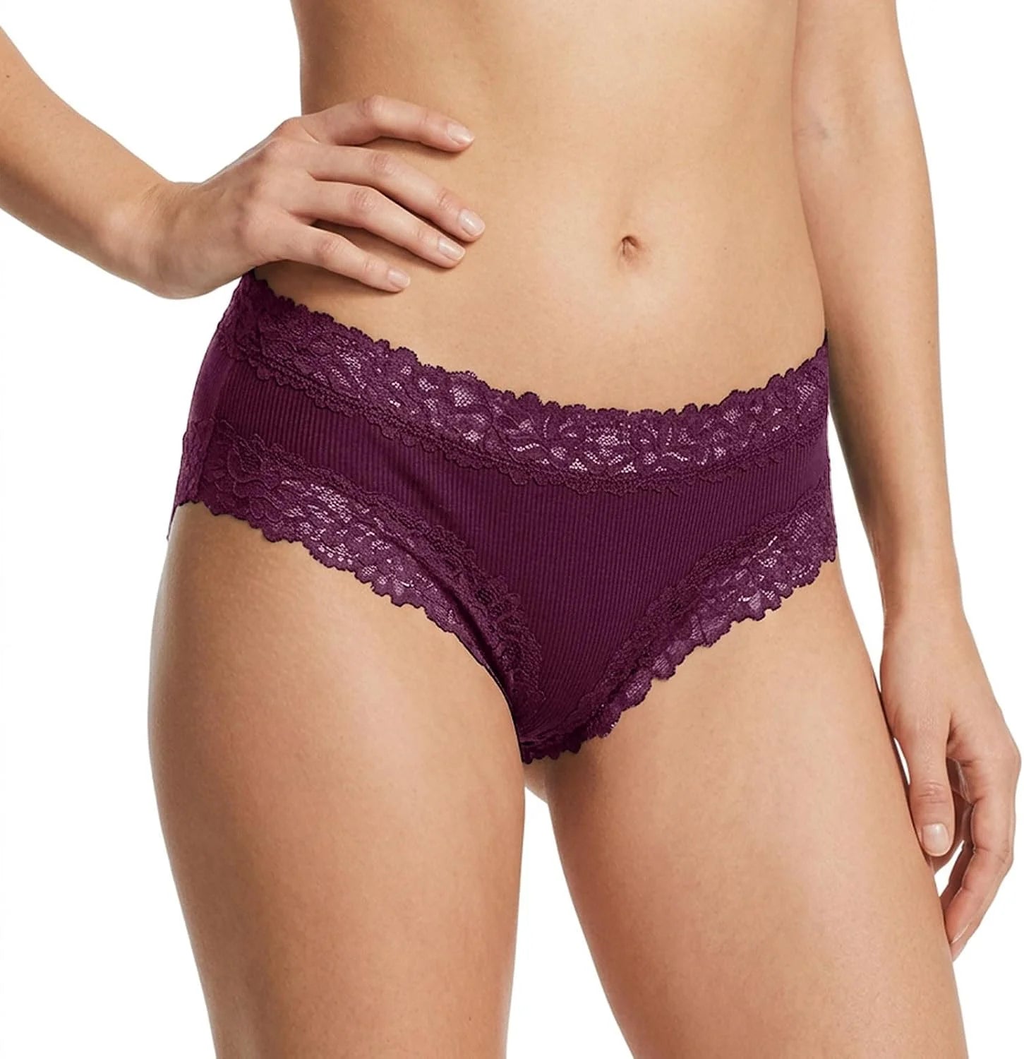Lace Trim High Waisted Underwear for Women Sexy Ribbed Panties