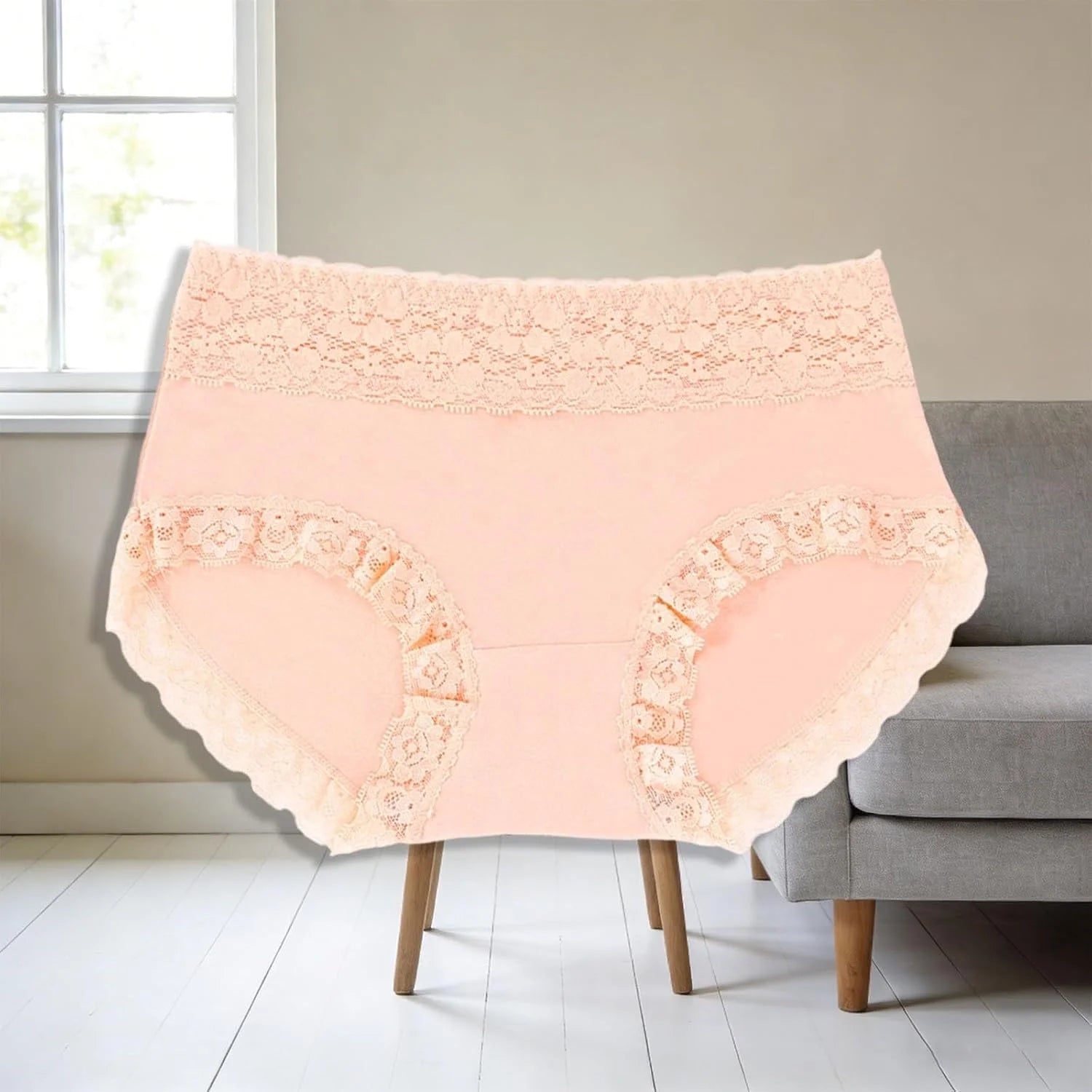 Mid Waist Lace Trim Cotton Briefs for Women Comfort Underwear