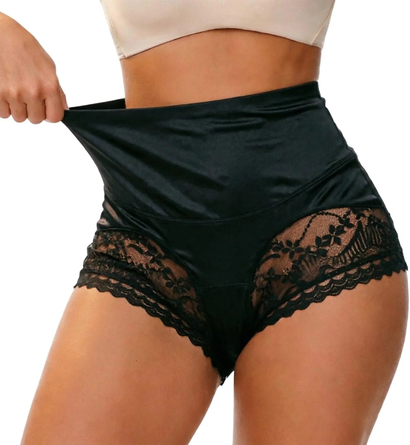 Lace Patchwork High Waisted Sexy Shapewear Panties for Women