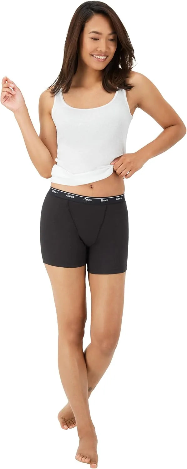 Hanes Originals Women’s Mid-Thigh Boxer Brief Pack, Stretch Cotton Underwear, 4-Pack
