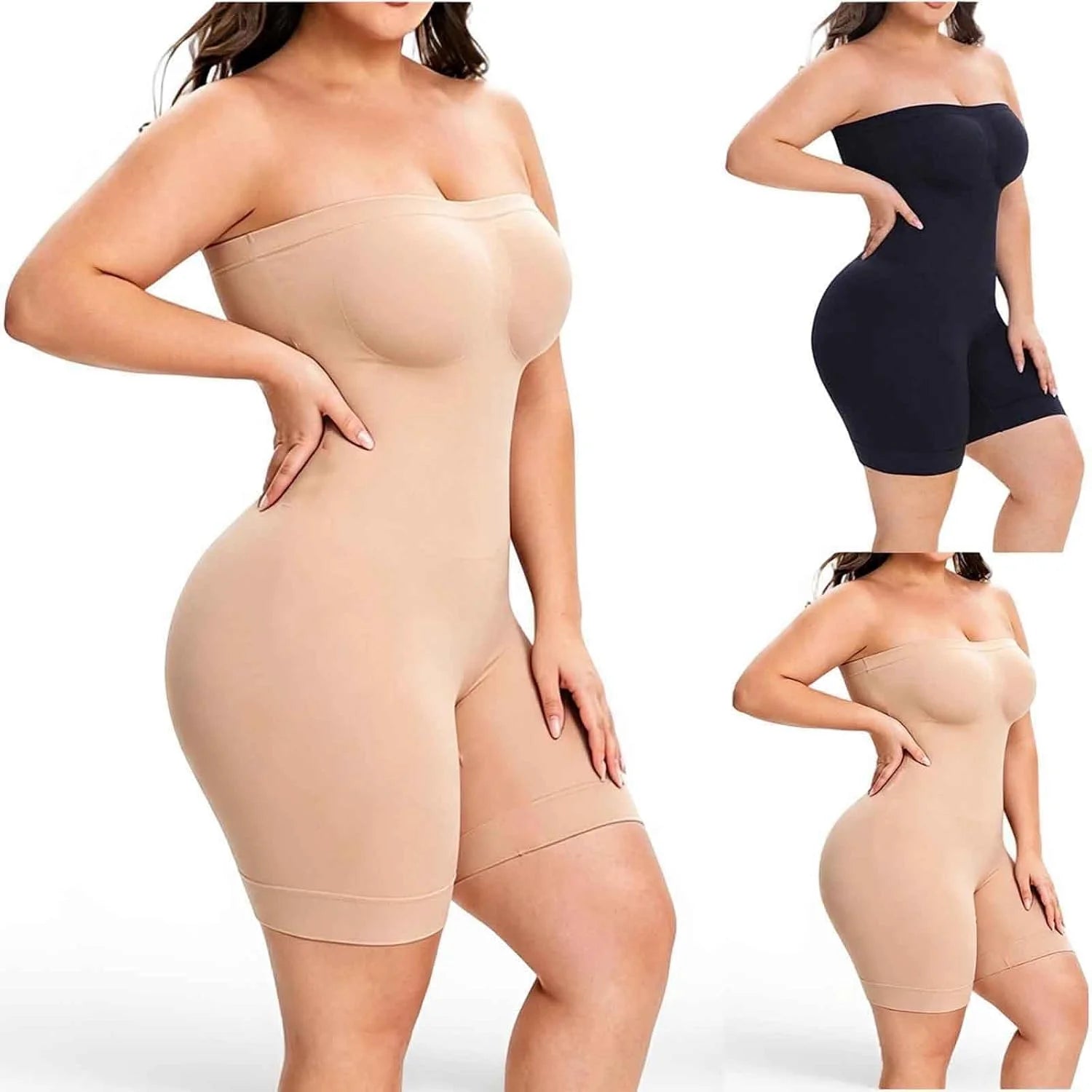 Womens Strapless Bodysuit Seamless Shapewear Jumpsuit Shorts