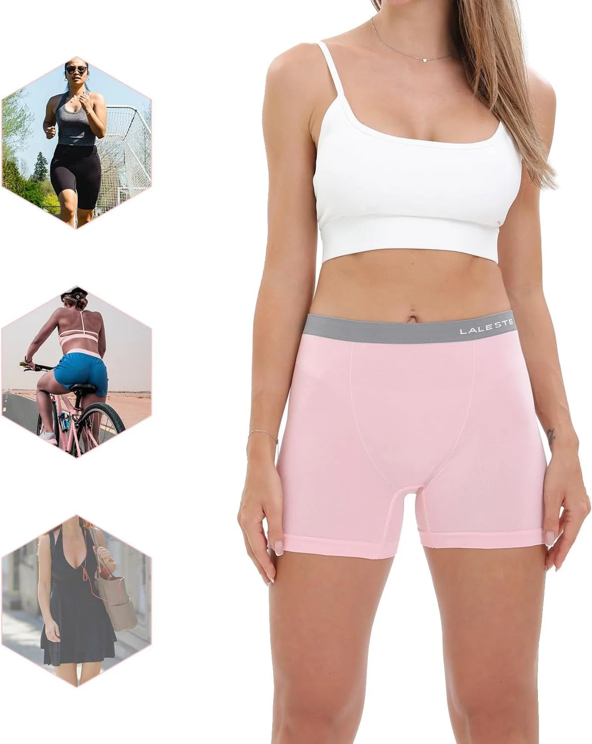 LALESTE Women's Cotton Boxer Briefs, 3-Inch Inseam, Full Coverage, 5 Pack