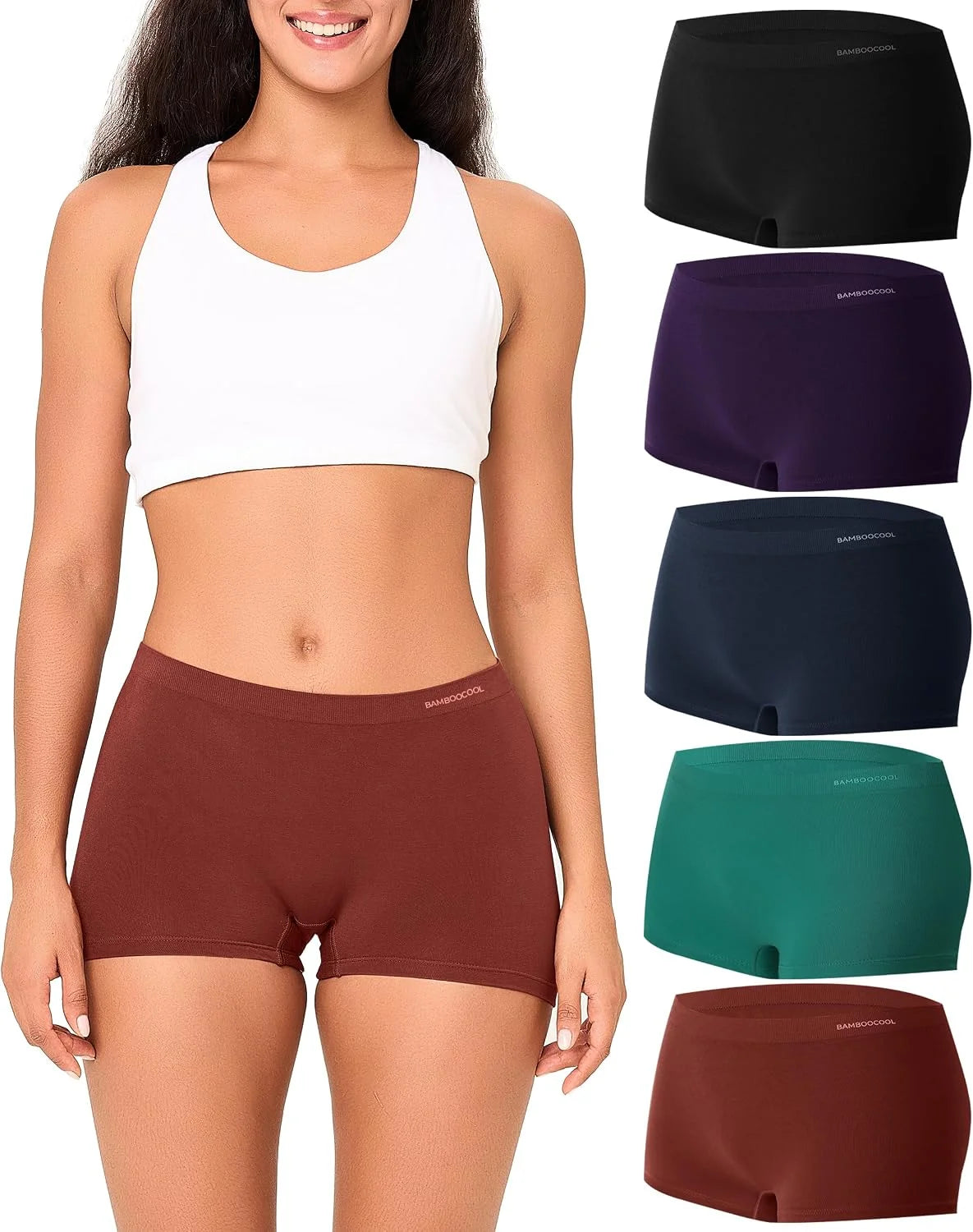 BAMBOO COOL Womens Boyshorts Underwear Mid Rise Boxer Briefs Panties