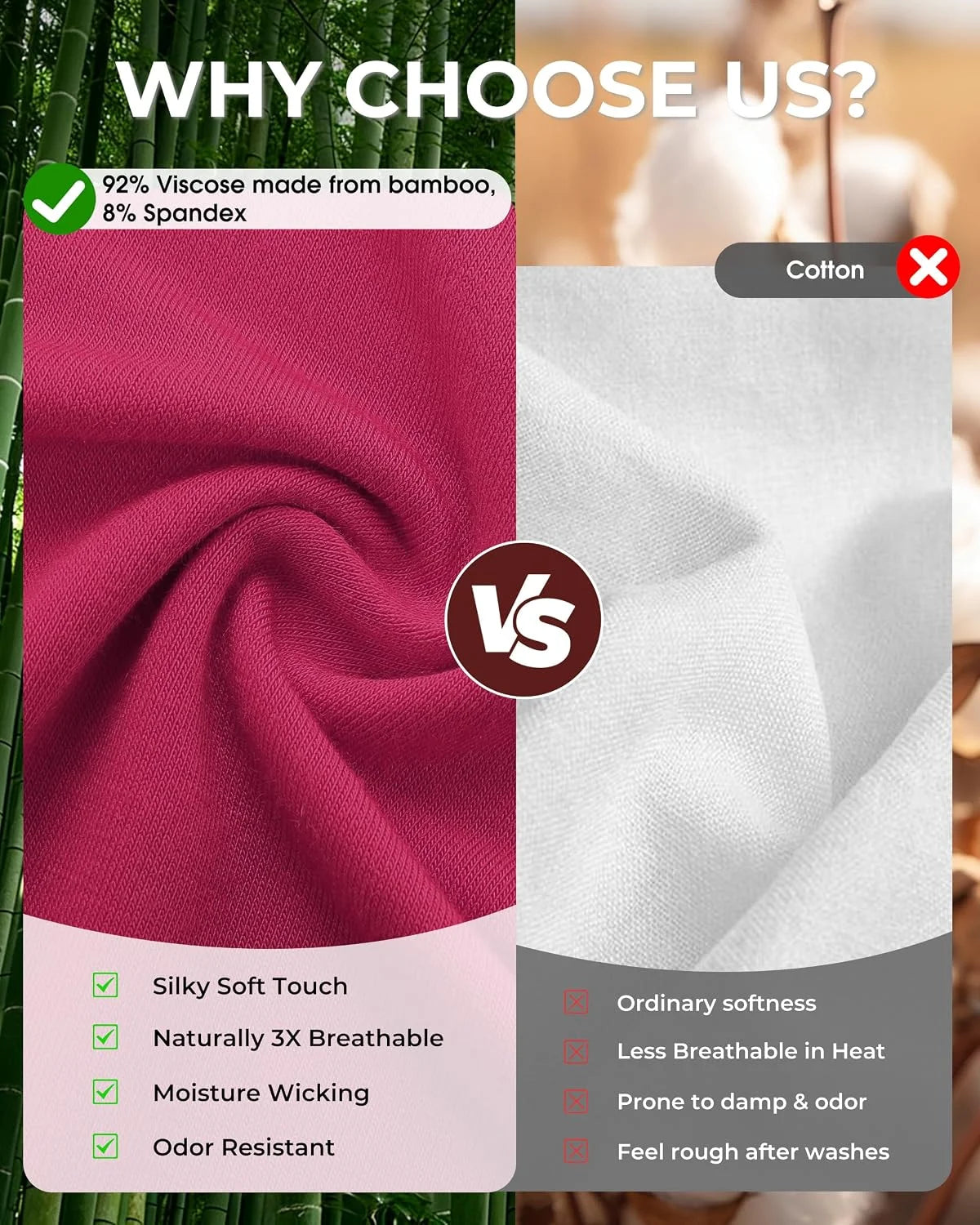 BAMBOO COOL Womens BoyShorts Underwear Full Coverage Ladies Panties High Waisted Boxer Briefs Breathable Stretch 5 Pack