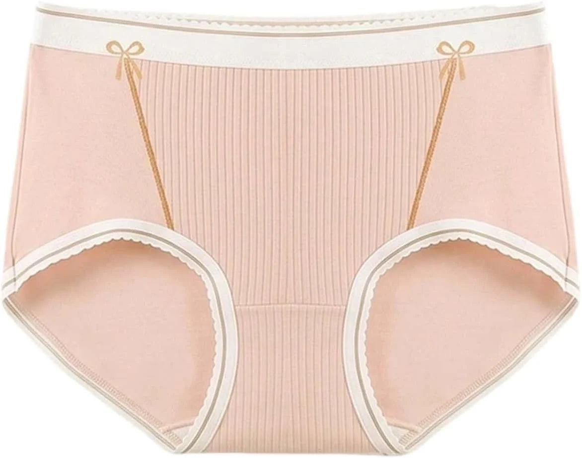 Lace Trim Cotton Mid Waist Briefs for Women Comfort Underwear
