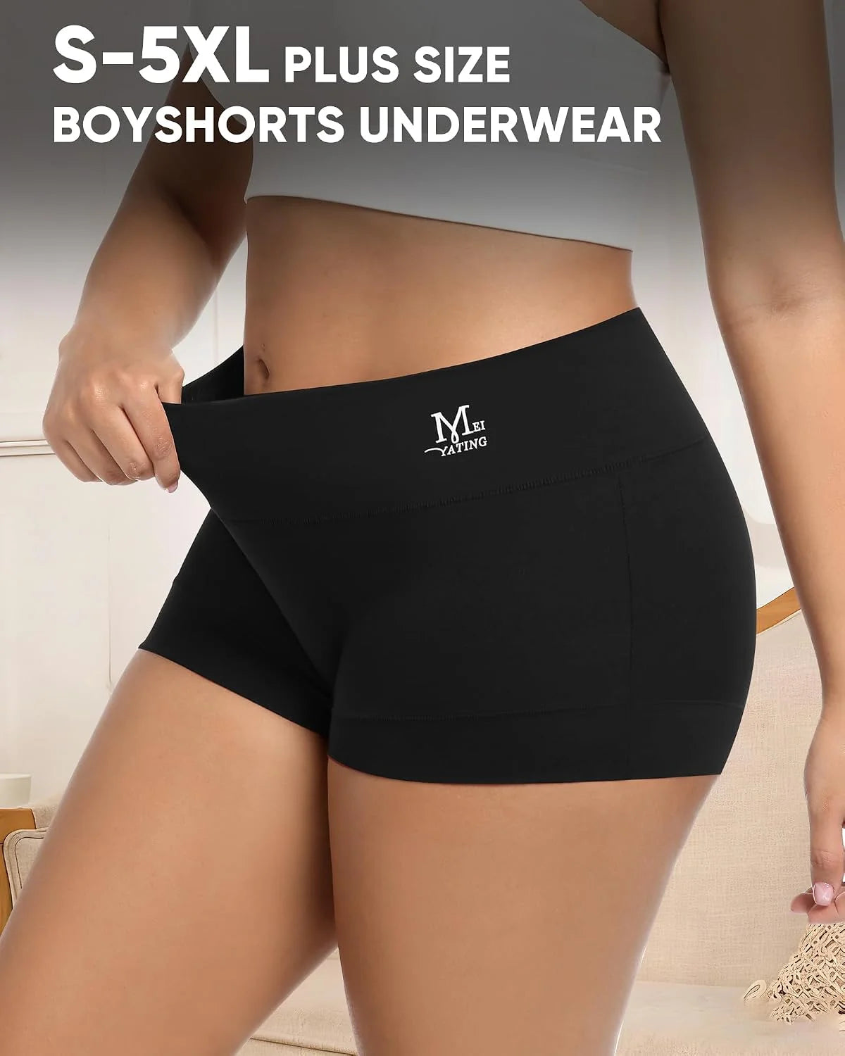 MEIYATING Boy Shorts Underwear for Women High Waisted Cotton Panties 4 Pack