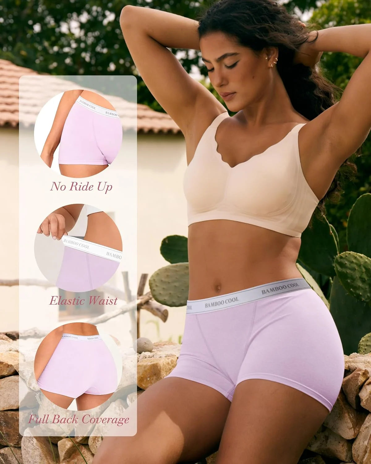 BAMBOO COOL Womens Boy Shorts Underwear High Waisted Boxer Briefs 5 Pack