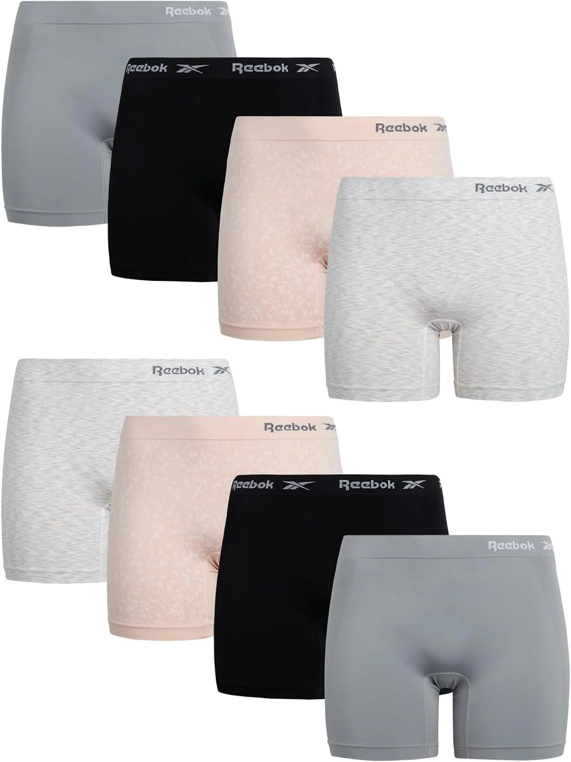 Reebok Womens Boyshorts 8 Pack 6'' Inseam Long Leg Performance Underwear