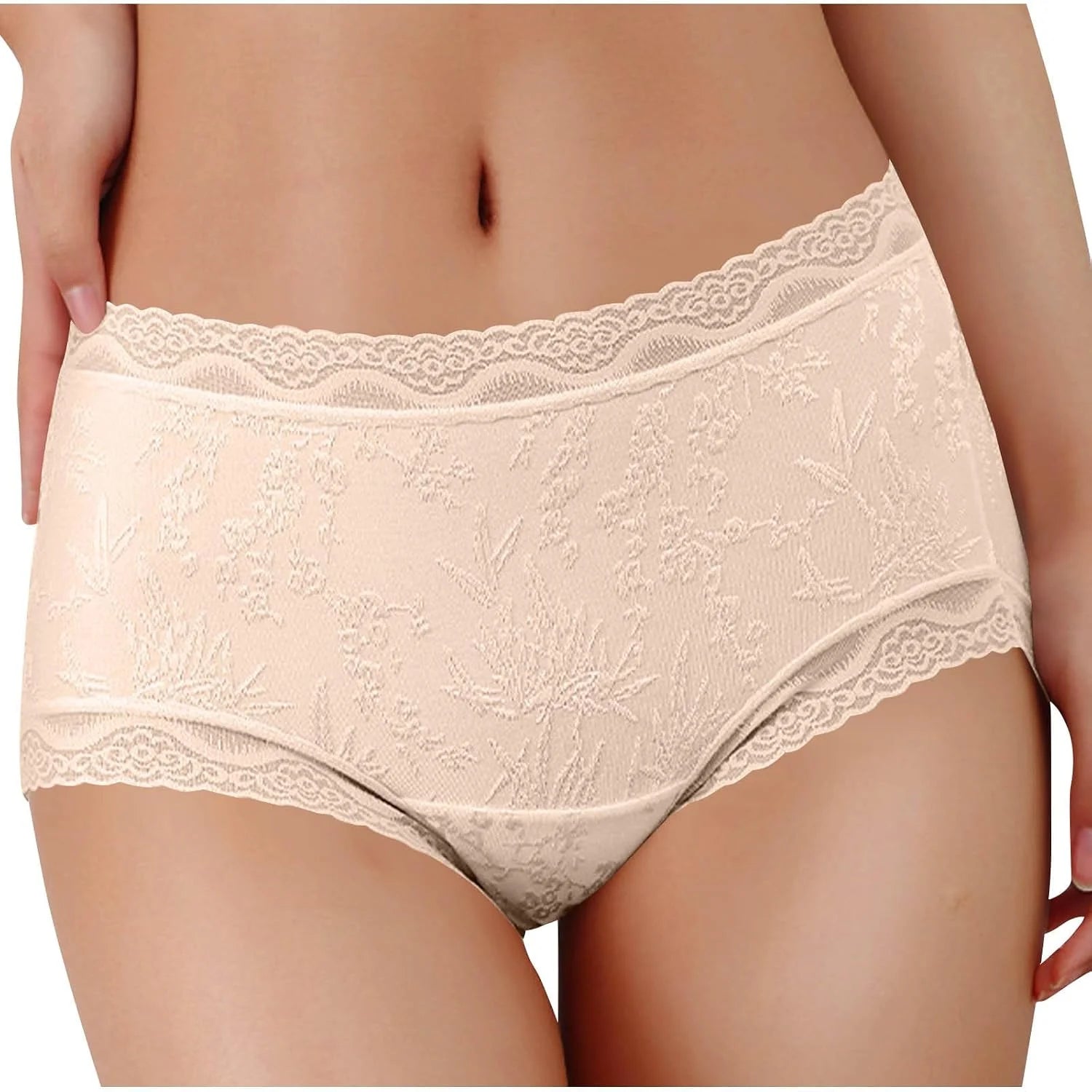 Lace Trim Mid Waist Soft Underwear for Women Comfort Daily Briefs