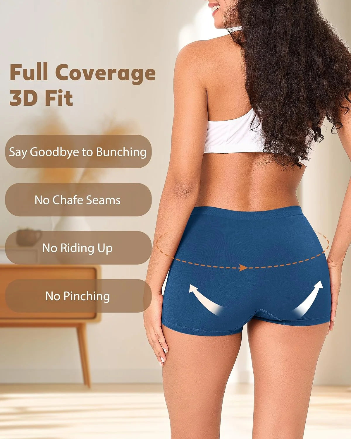 BAMBOO COOL Womens Boyshorts Underwear Mid Rise Boxer Briefs Panties