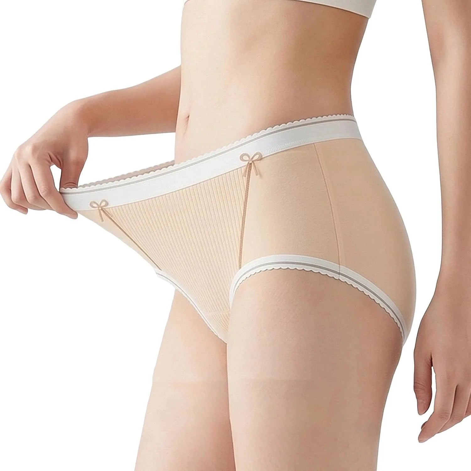 Lace Trim Cotton Mid Waist Briefs for Women Comfort Underwear