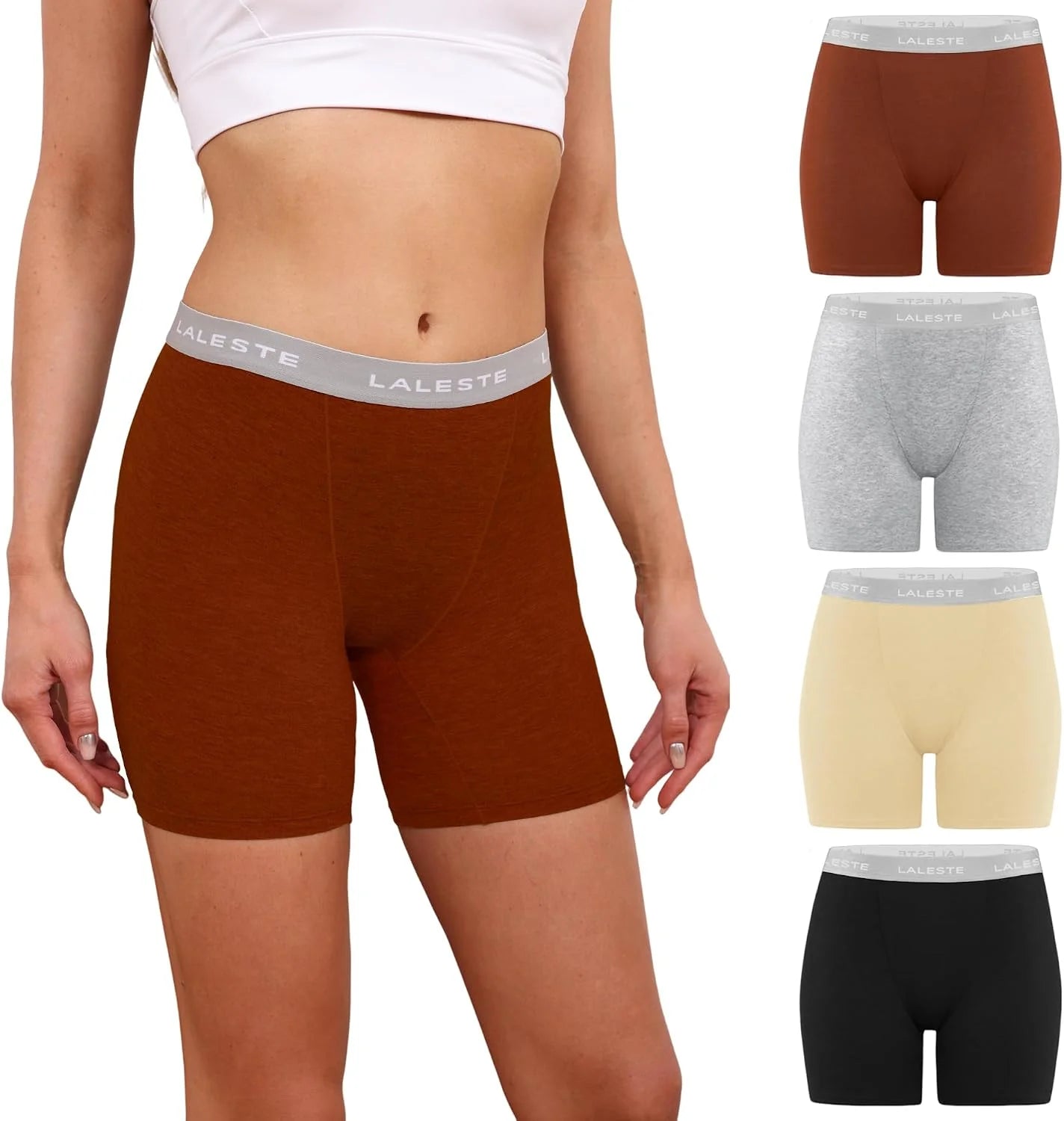 LALESTE Women's Cotton Boxer Briefs, 3-Inch Inseam, Full Coverage, 5 Pack