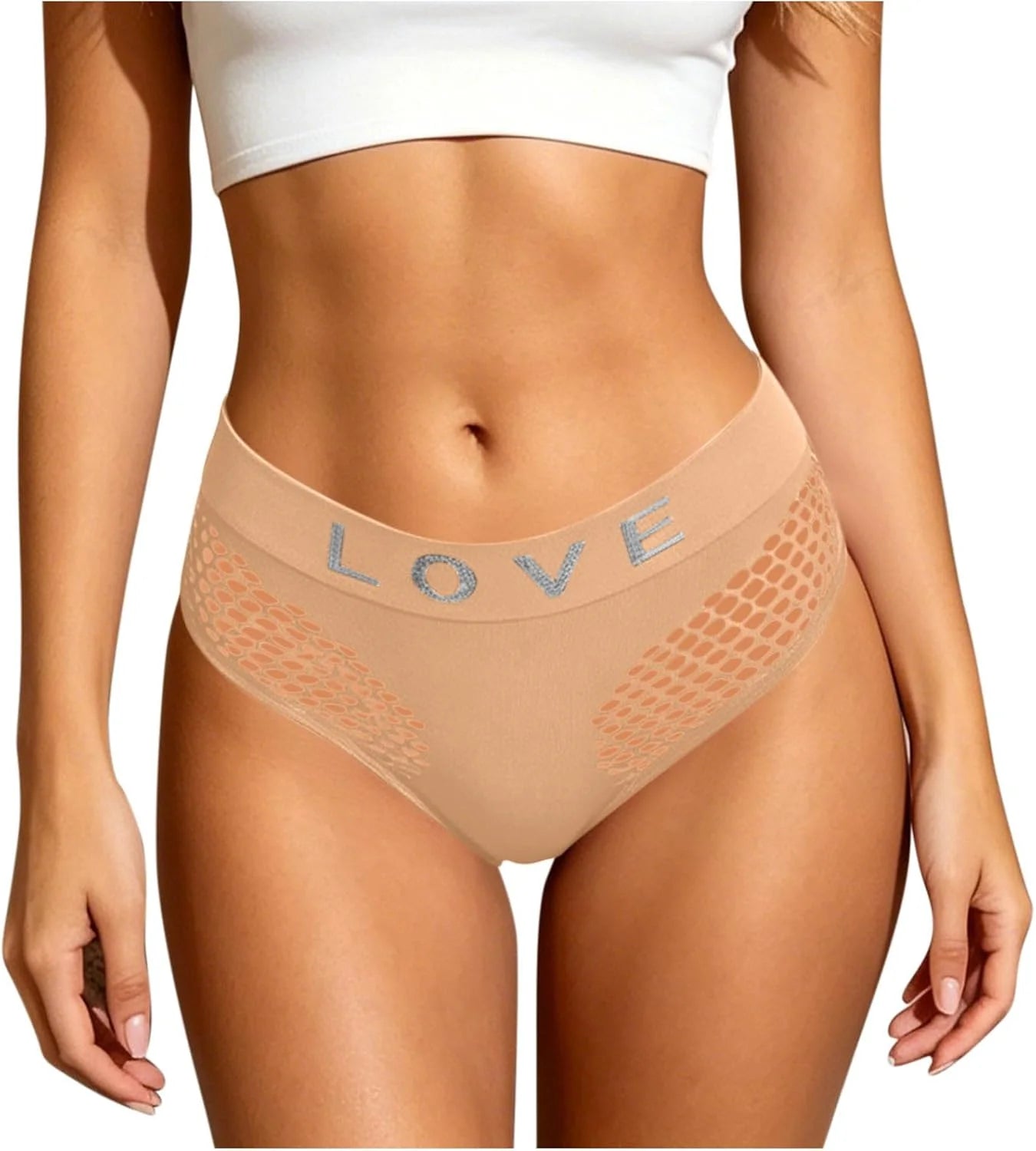 Womens LOVE Letter Hollow Seamless Briefs Breathable Panties