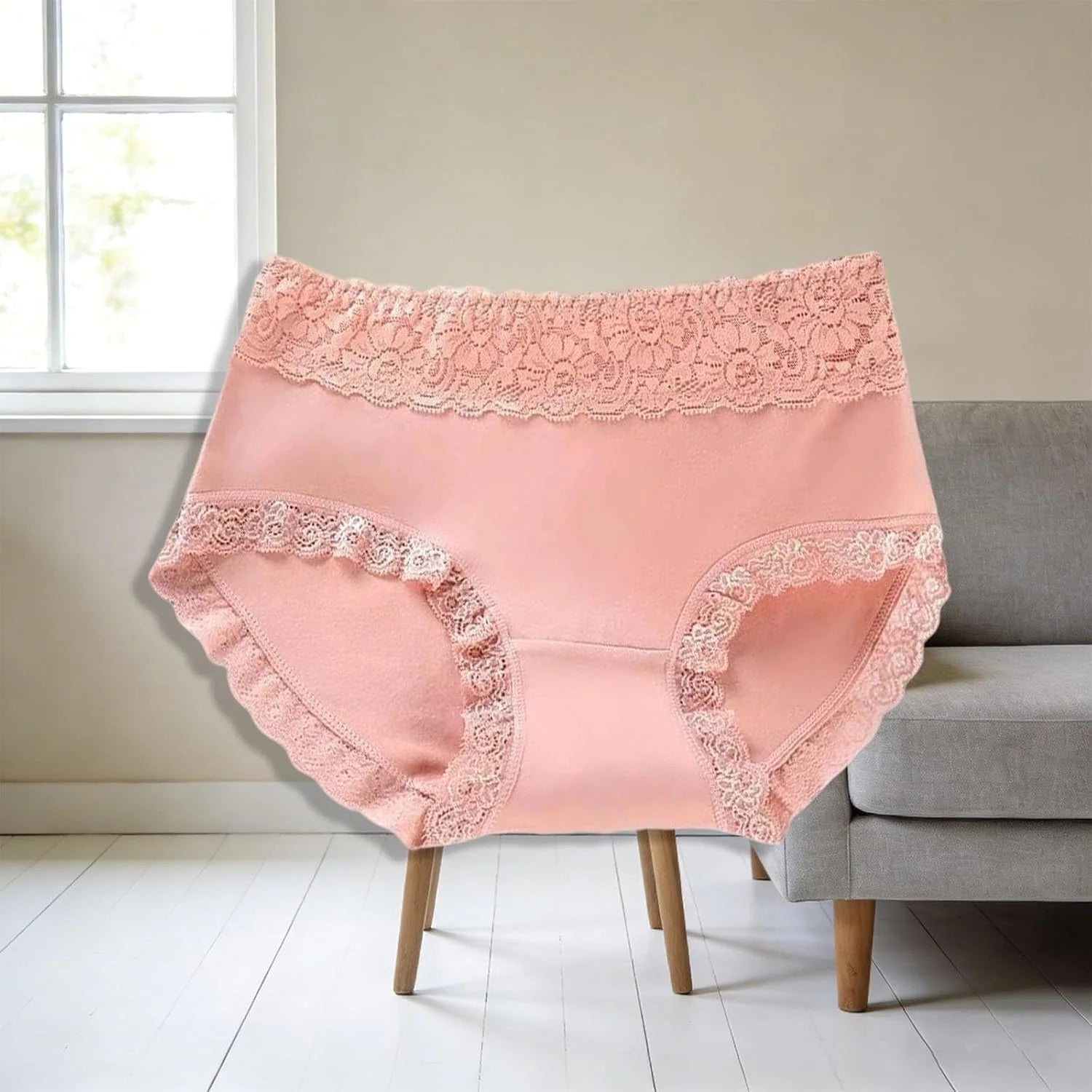 Mid Waist Lace Trim Cotton Briefs for Women Comfort Underwear
