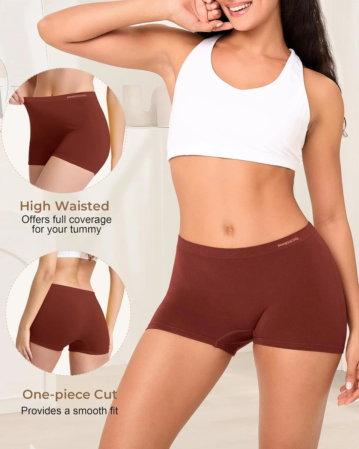 BAMBOO COOL Womens Boyshorts Underwear Mid Rise Boxer Briefs Panties