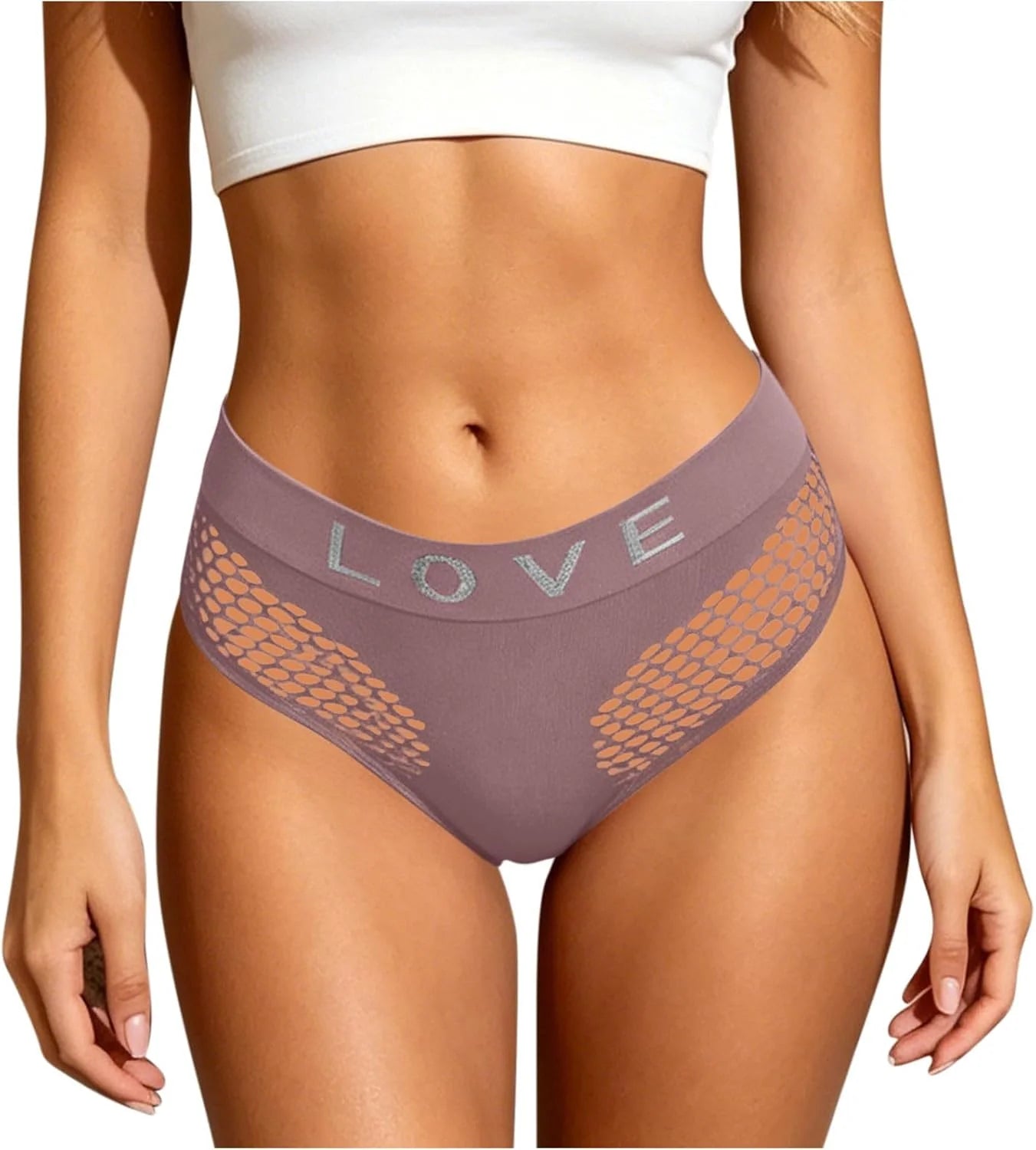 Womens LOVE Letter Hollow Seamless Briefs Breathable Panties