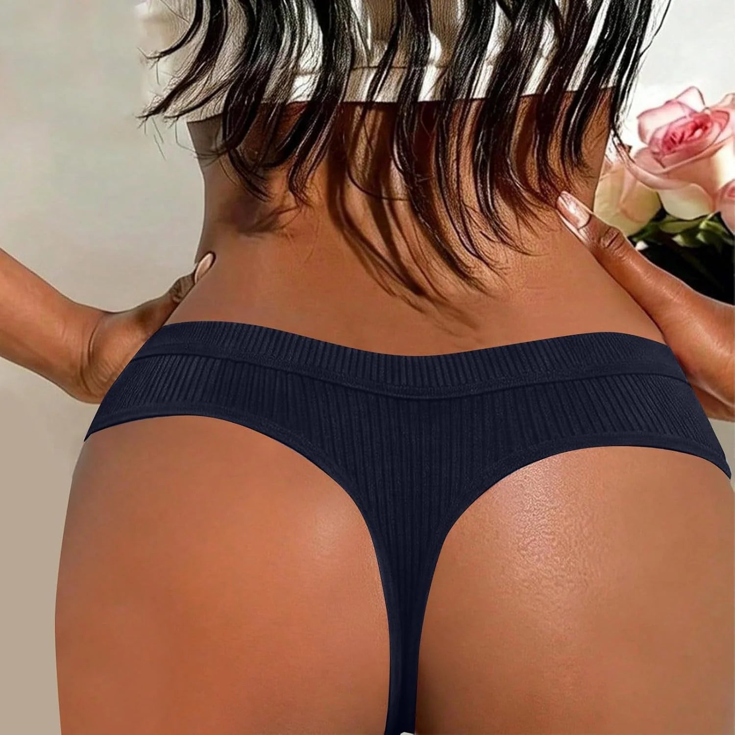 Ribbed Low Waist Bikini Thong for Women Seamless Sexy Underwear