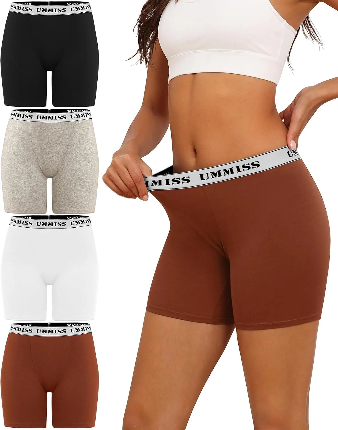 UMMISS Womens Boxer Briefs Underwear Boy Shorts Cotton Underwear Soft Anti Chafing Ladies Panties 4 Pack