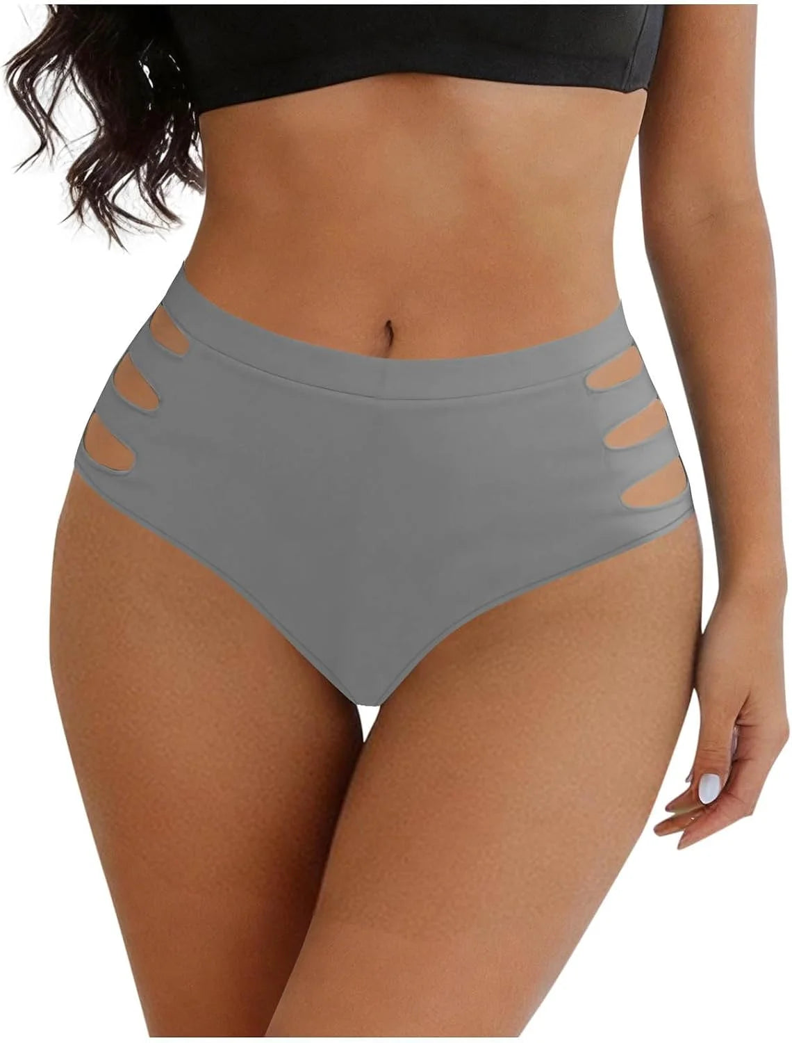 HGps8w Women's Cutout Thongs Panties, Seamless Mid Waist Ladies Breathable Underwear Briefs