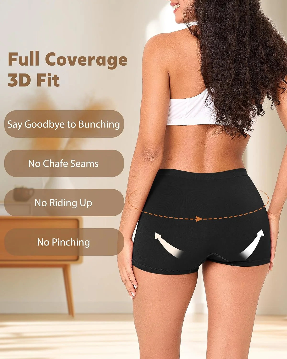 BAMBOO COOL Womens Boyshorts Underwear Mid Rise Boxer Briefs Panties