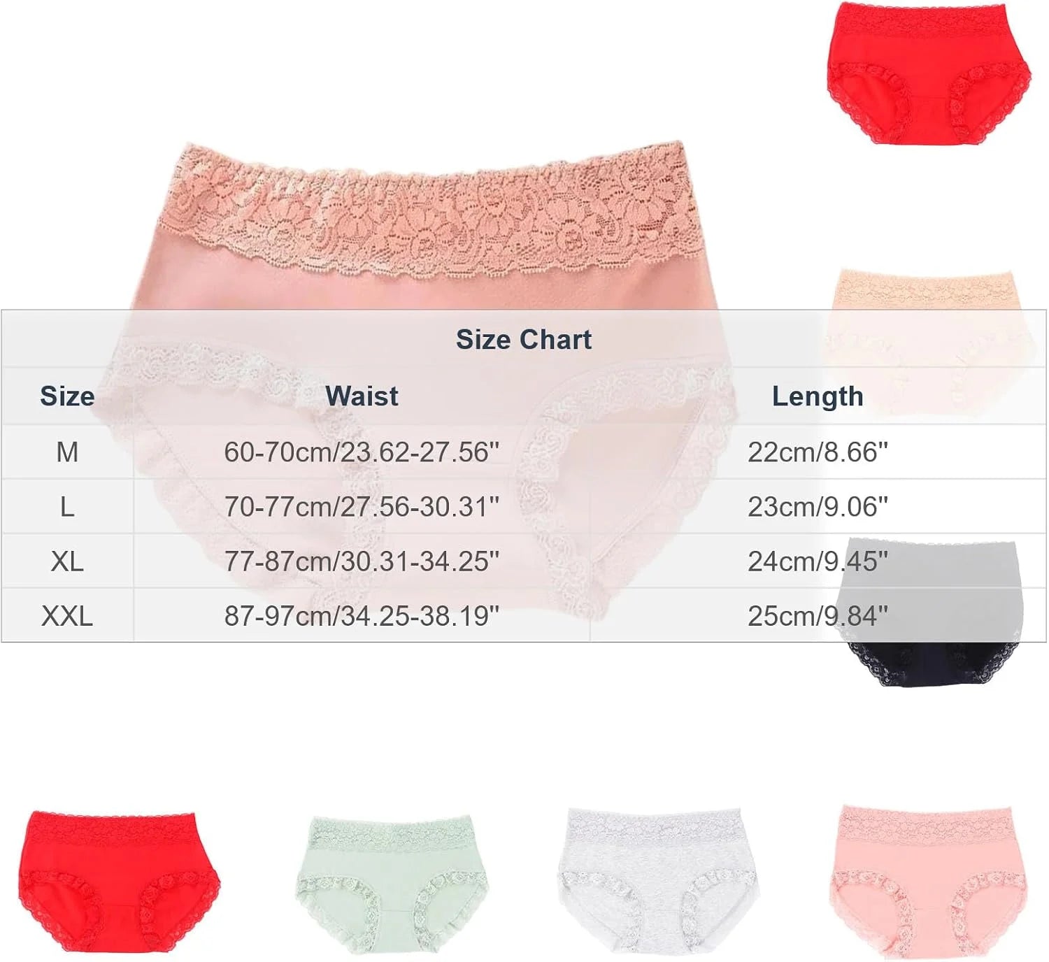 Mid Waist Lace Trim Cotton Briefs for Women Comfort Underwear