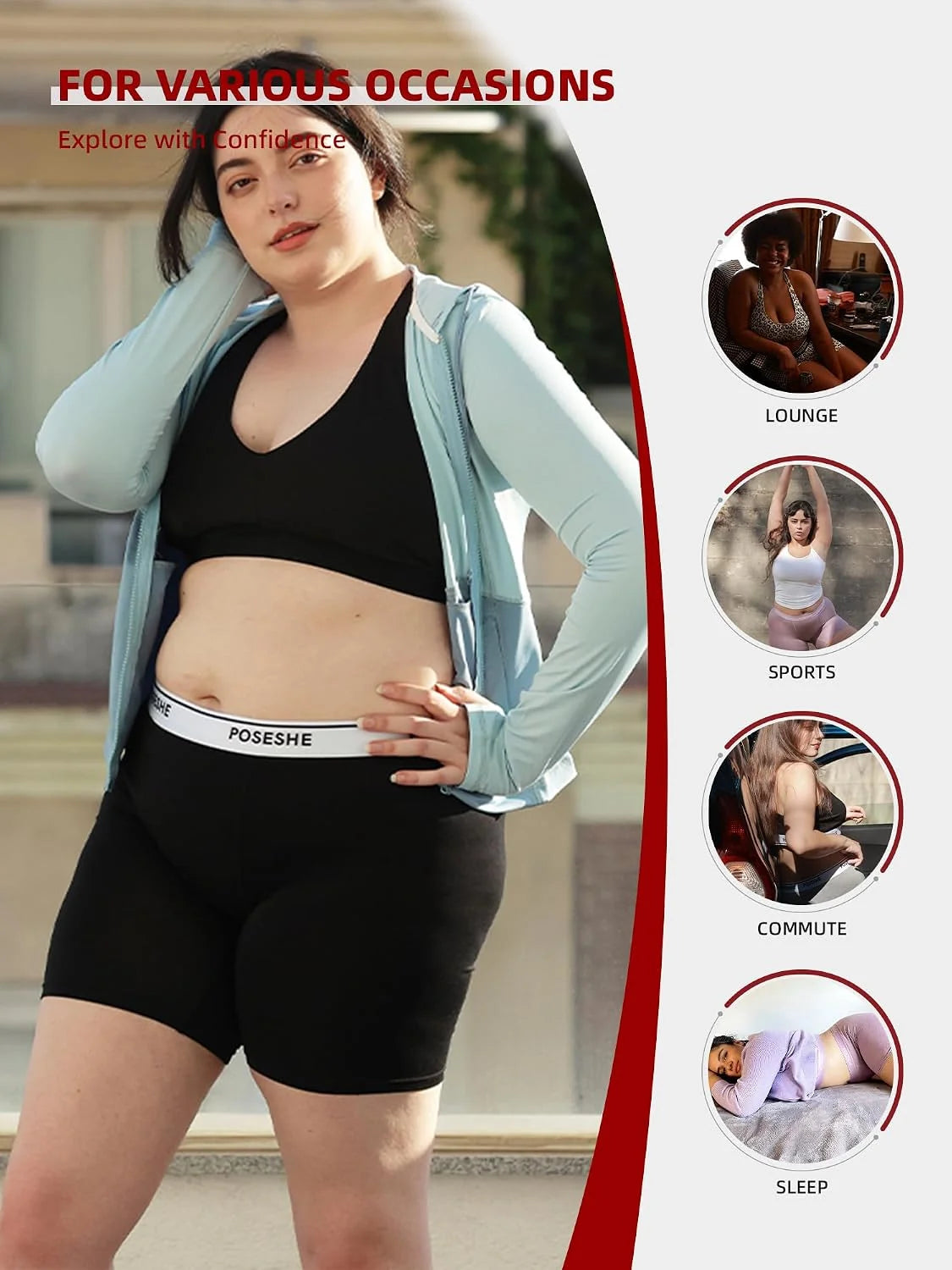 POSESHE Womens Boy Shorts Underwear Boxer Briefs MicroModal 6" Inseam, S-5X