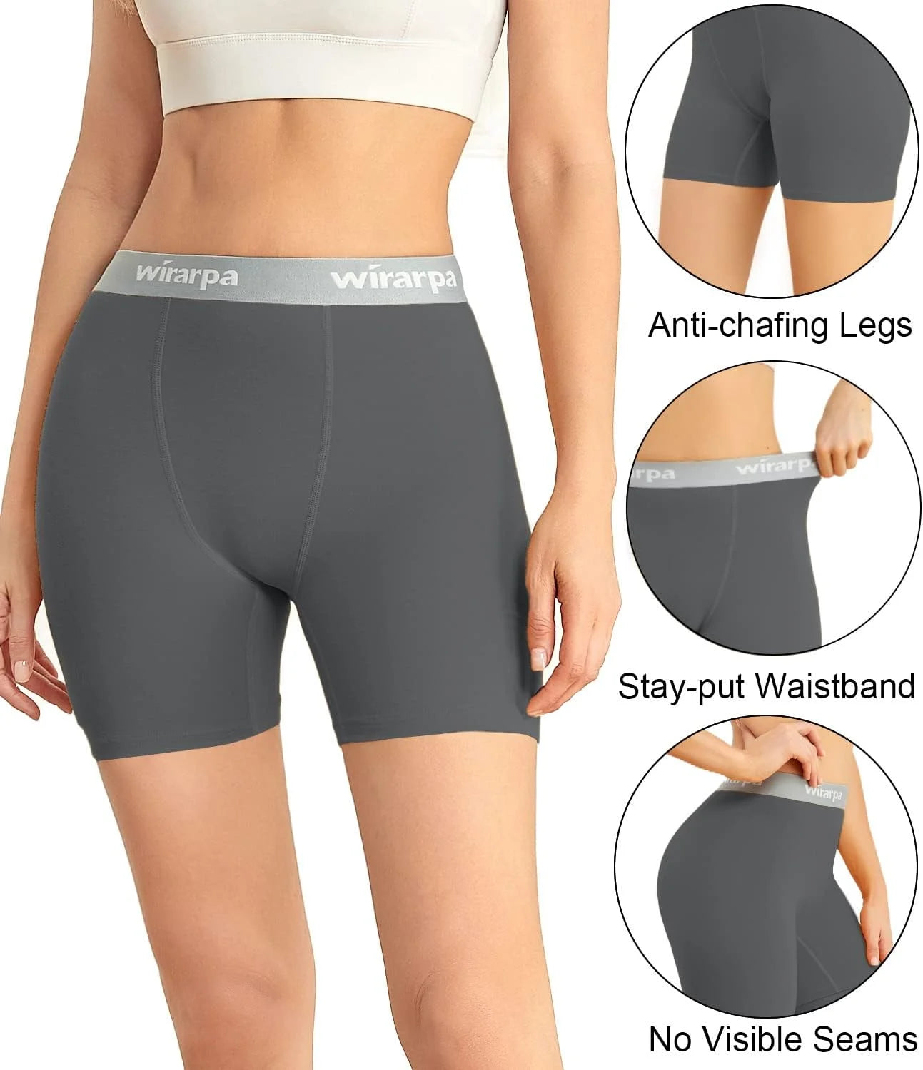 wirarpa Women's Boxer Briefs Cotton Underwear Anti Chafing Boy Shorts Panties 5.5" Inseam 4 Pack