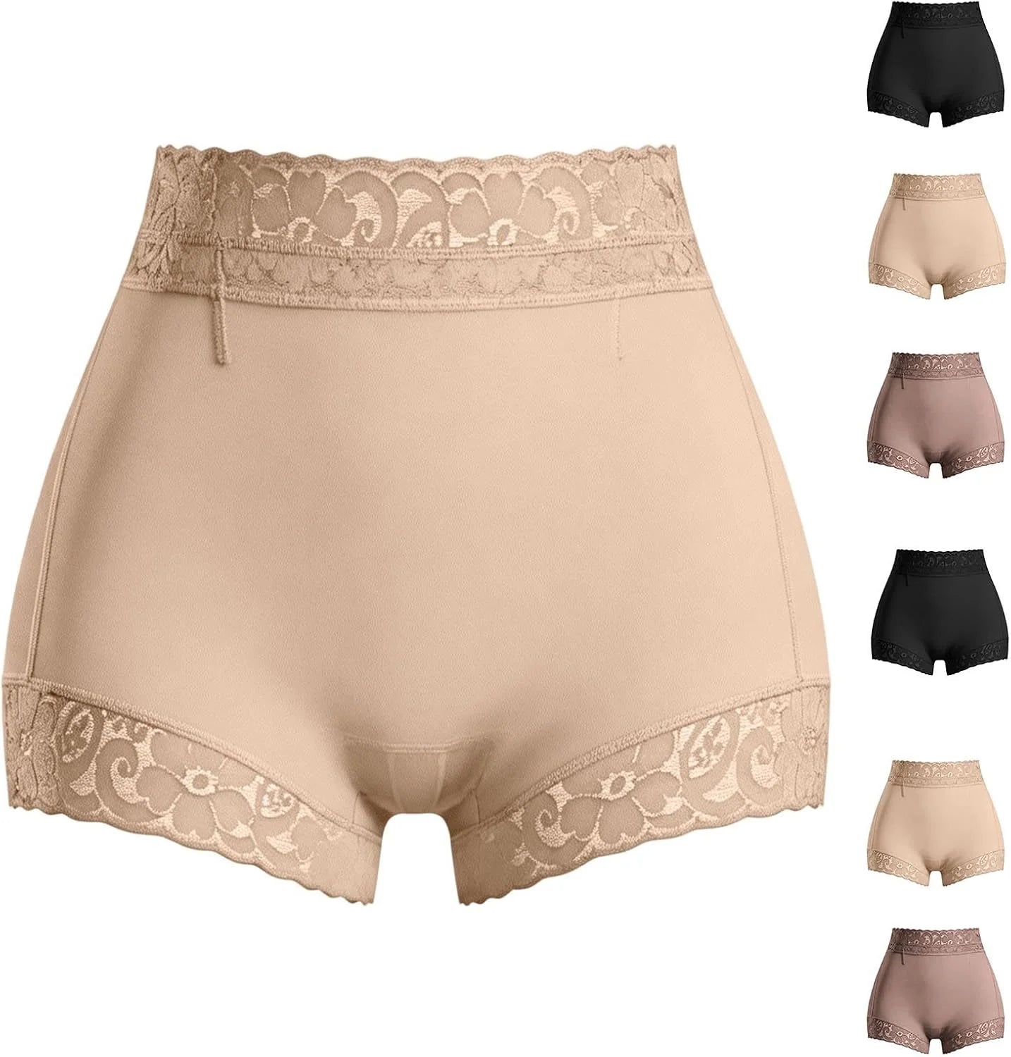 Women's Lace Trim Boyshorts Underwear Panties - Seamless High Waisted Full Coverage Boxer Briefs