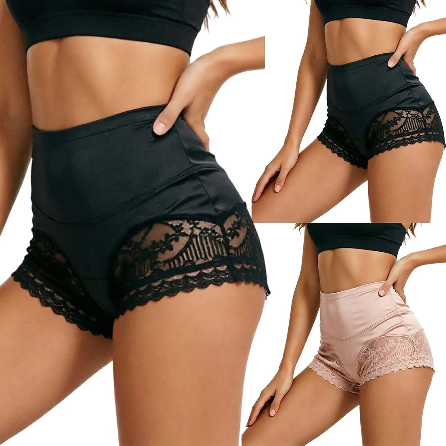 Lace Patchwork High Waisted Sexy Shapewear Panties for Women