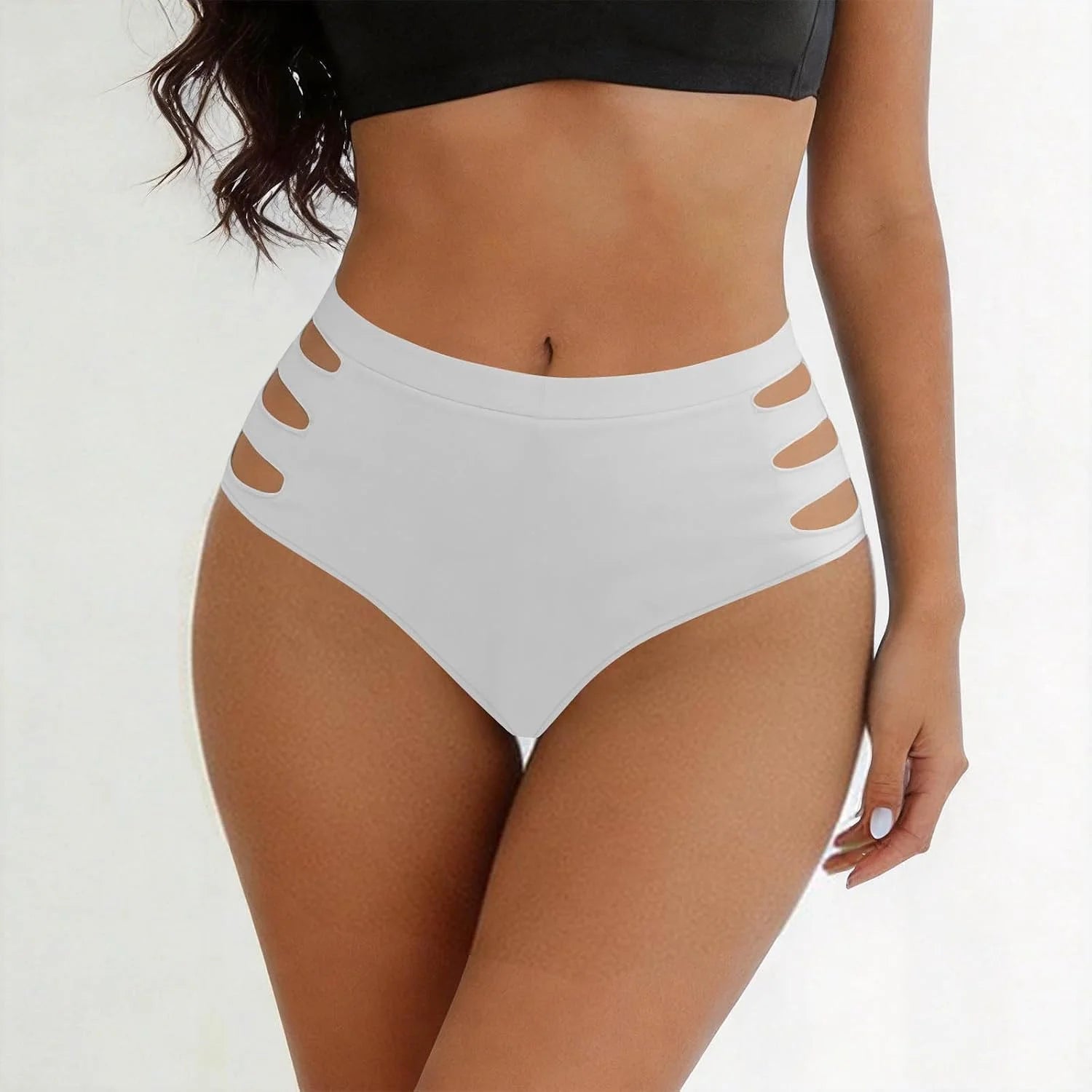 HGps8w Women's Cutout Thongs Panties, Seamless Mid Waist Ladies Breathable Underwear Briefs