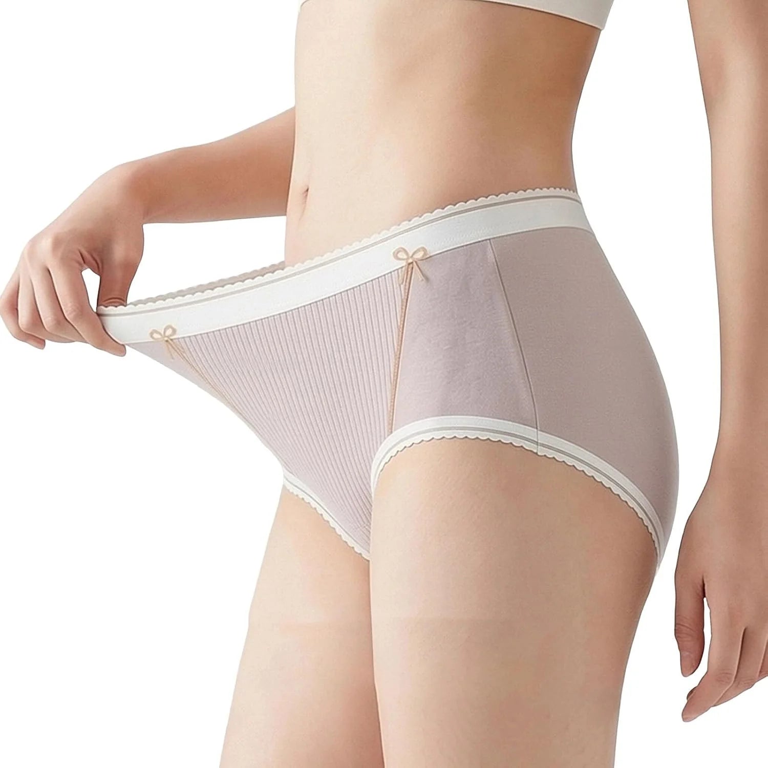 Lace Trim Cotton Mid Waist Briefs for Women Comfort Underwear