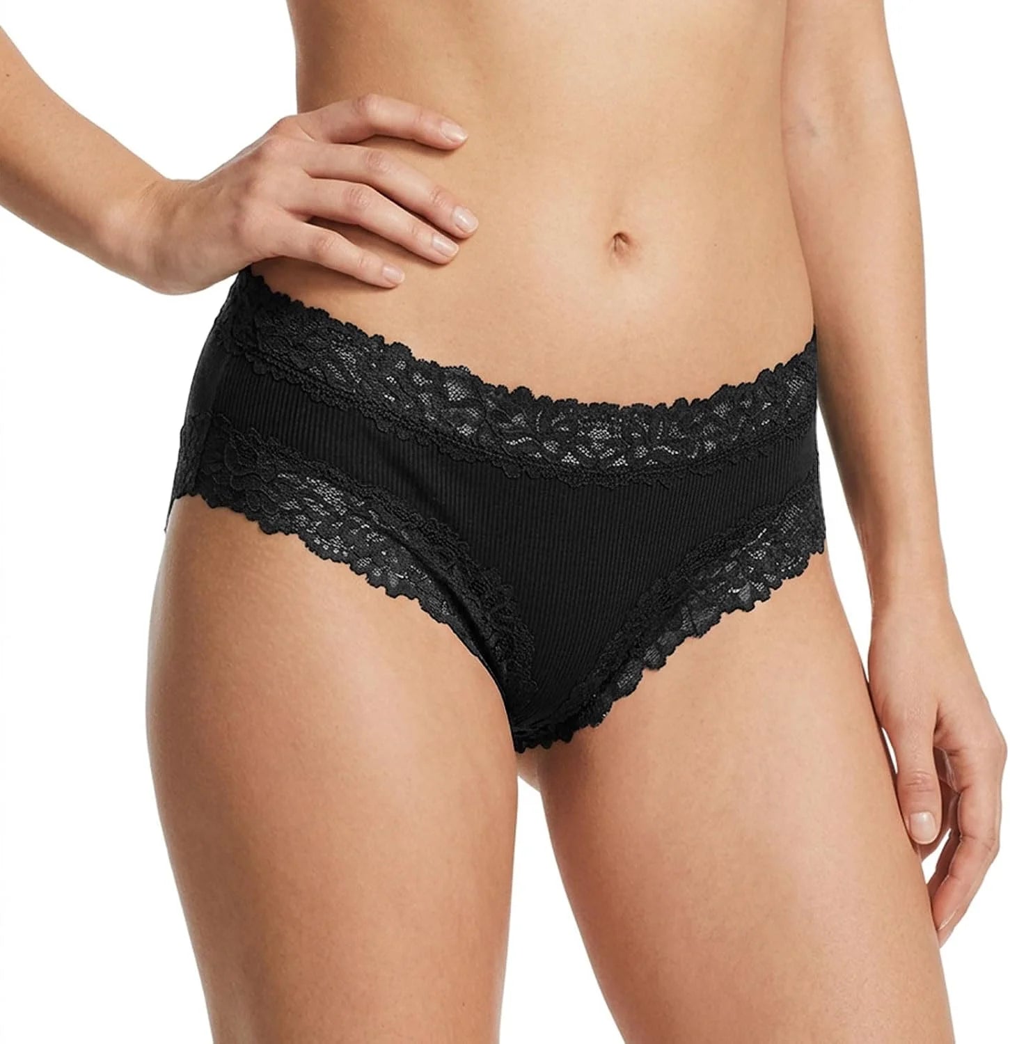 Lace Trim High Waisted Underwear for Women Sexy Ribbed Panties
