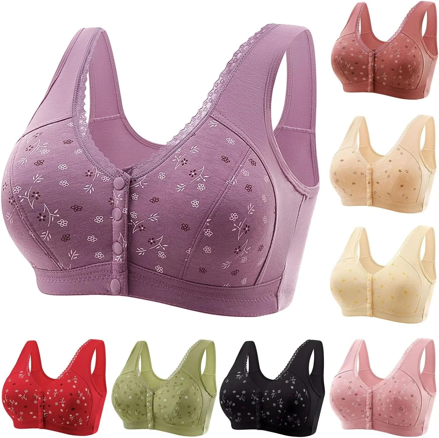 Daisy Bras for Older Women Front Button Close Convenient Everyday Bra 2025 New Comfortable No Underwire Gathering Bra
