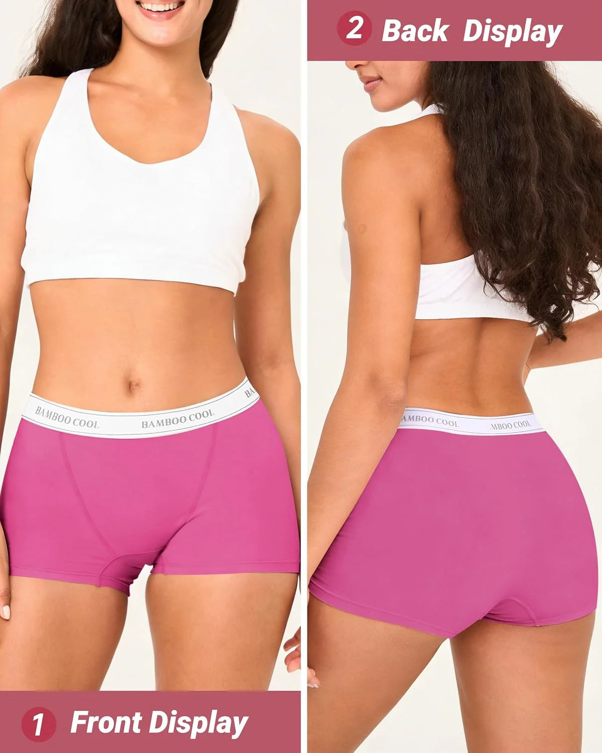 BAMBOO COOL Womens Boy Shorts Underwear High Waisted Boxer Briefs 5 Pack