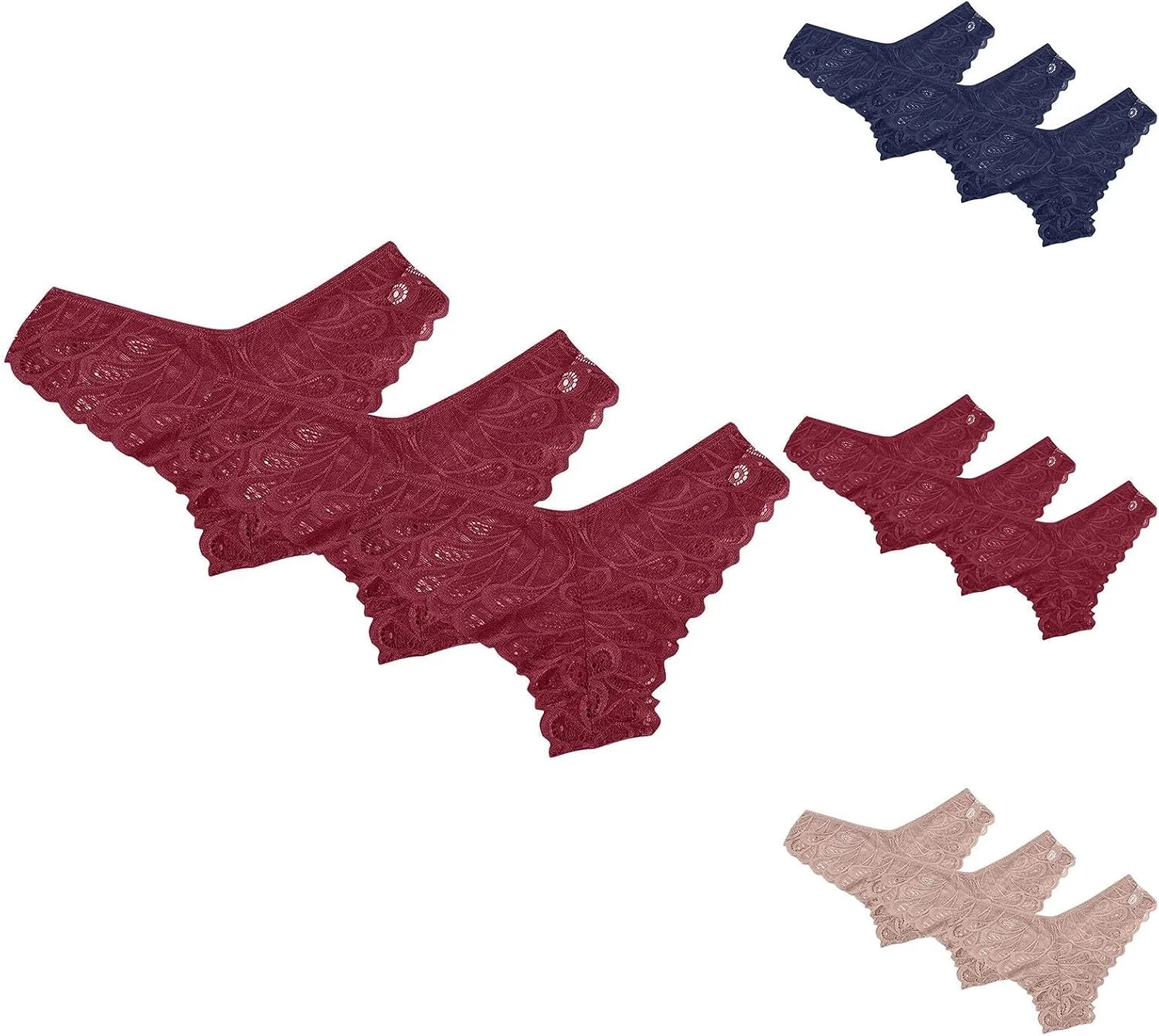 Women's 3-Pack Lace Thongs, Breathable T-Back Panties Comfort See Through G-String Underwear Briefs