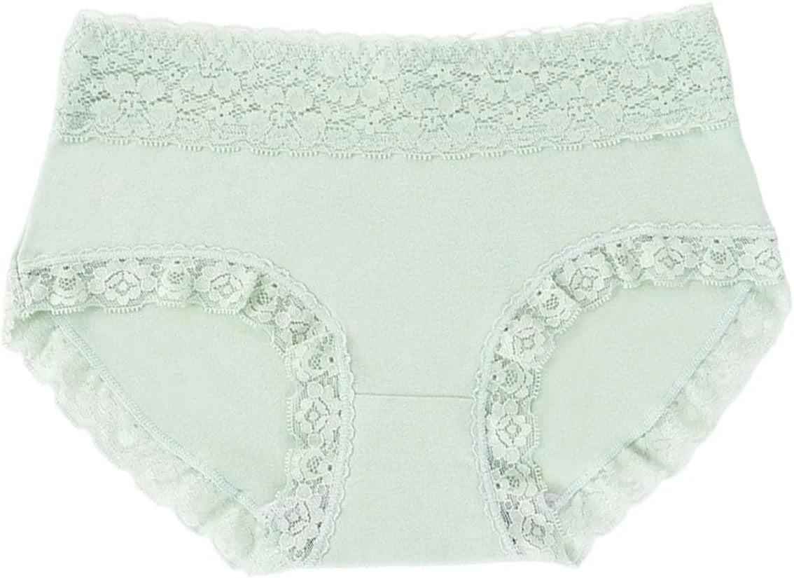 Mid Waist Lace Trim Cotton Briefs for Women Comfort Underwear