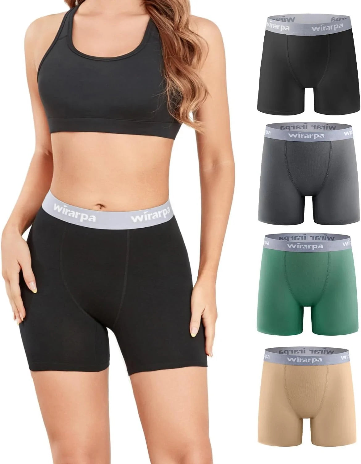 wirarpa Women's Boxer Briefs Cotton Underwear Anti Chafing Boy Shorts Panties 5.5" Inseam 4 Pack