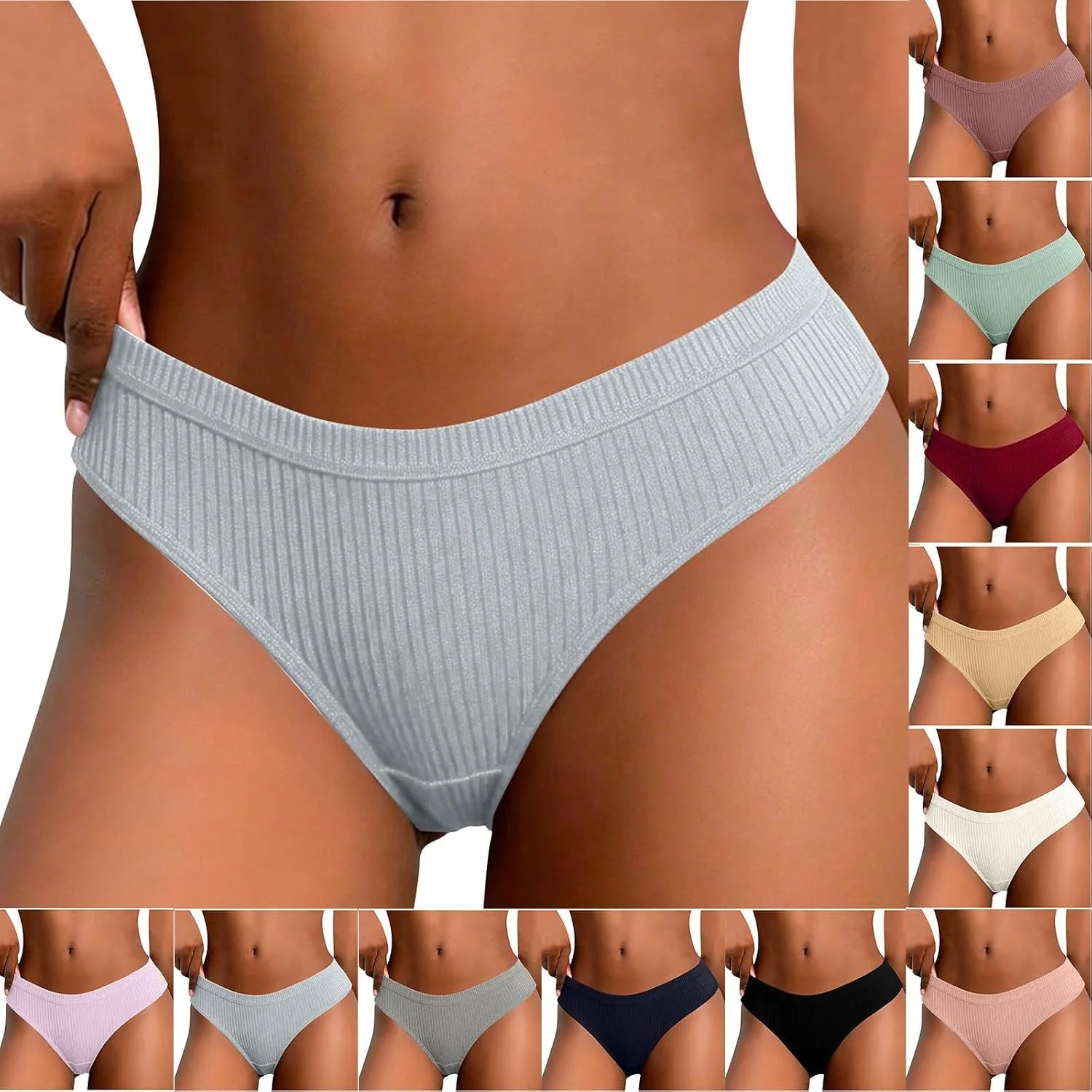 Ribbed Low Waist Bikini Thong for Women Seamless Sexy Underwear