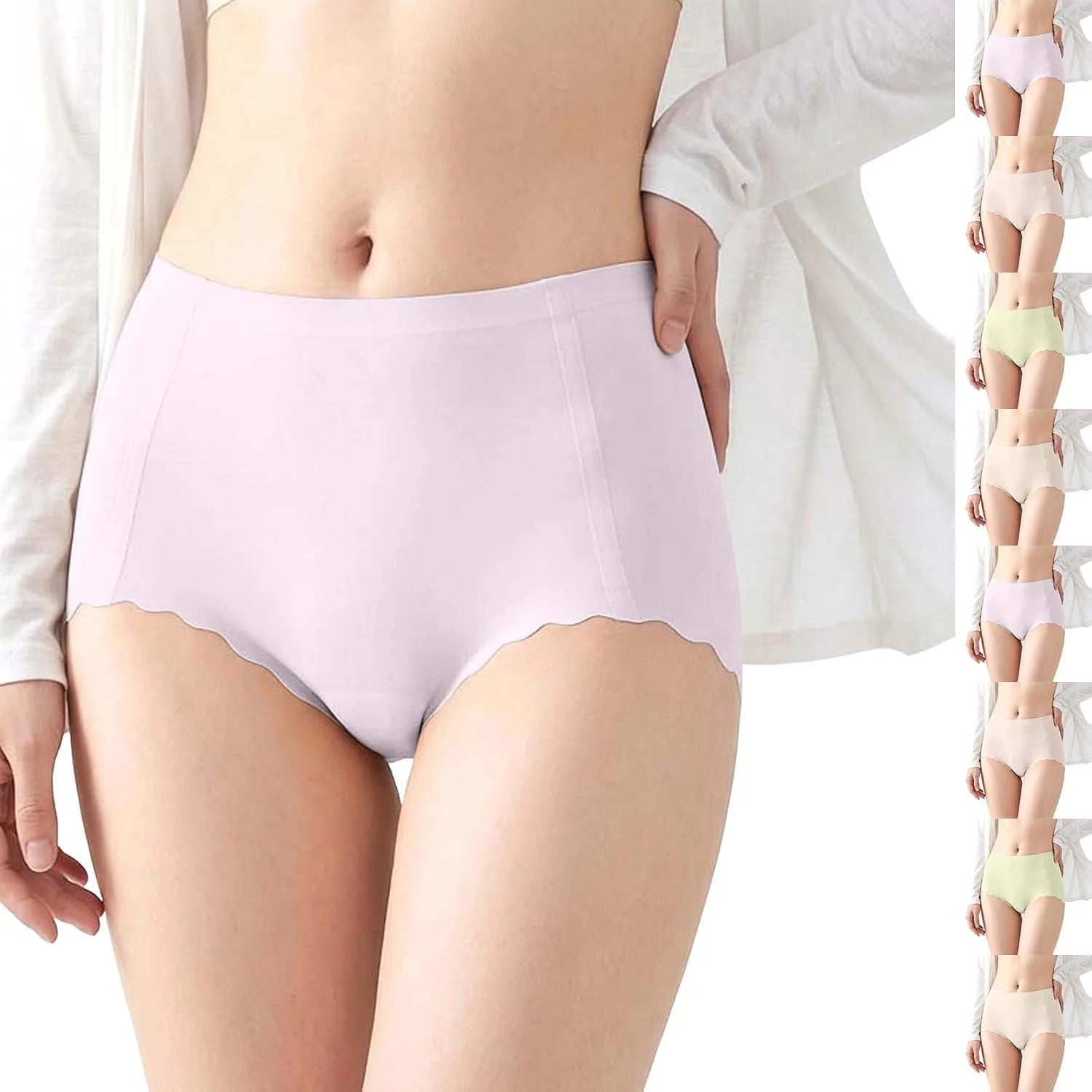Scalloped Mid Waist Briefs for Women Seamless Everyday Underwear