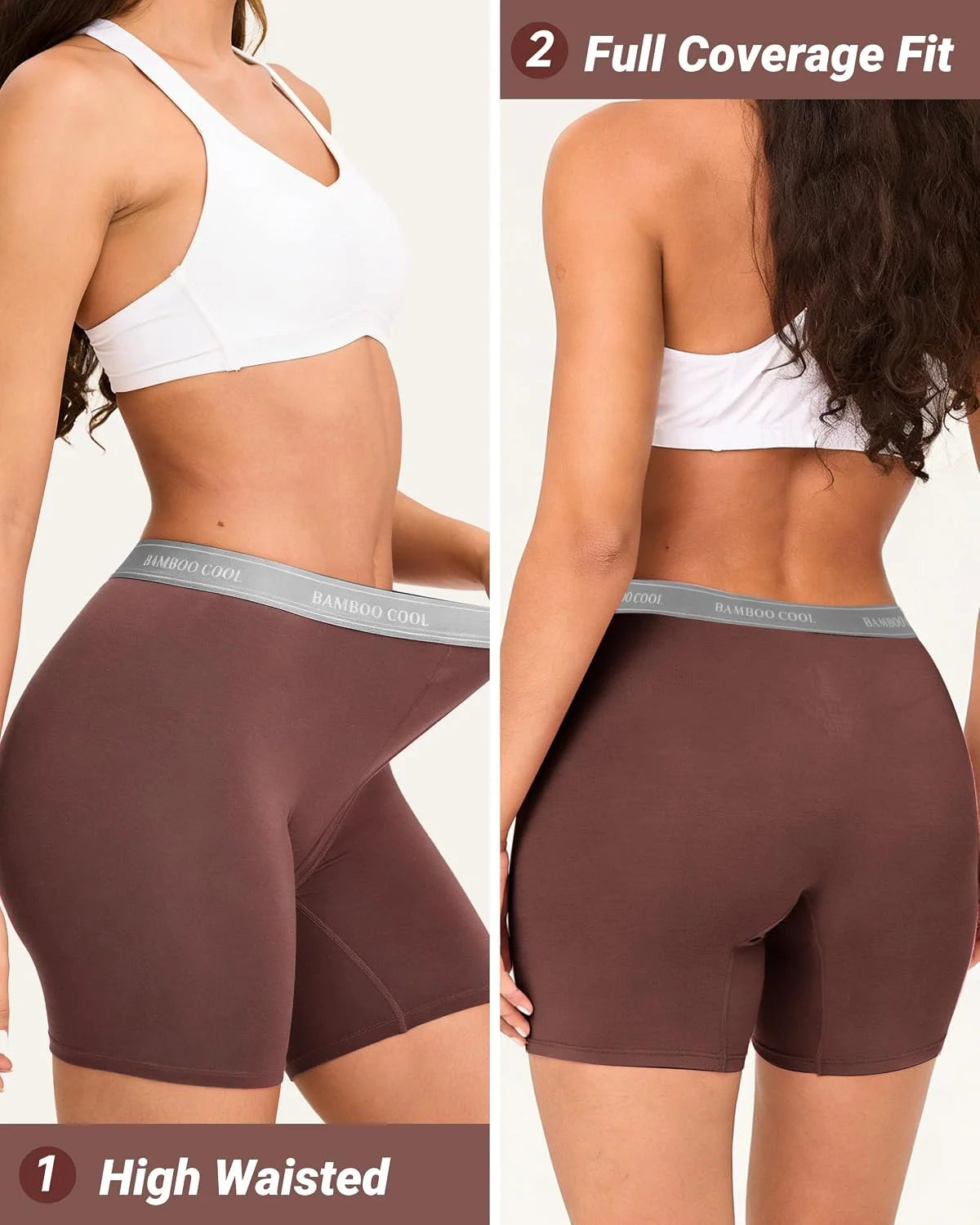 BAMBOO COOL Womens BoyShorts Underwear Full Coverage Ladies Panties High Waisted Boxer Briefs Breathable Stretch 5 Pack