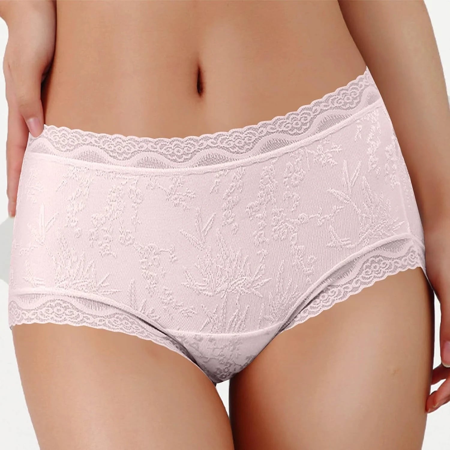 Lace Trim Mid Waist Soft Underwear for Women Comfort Daily Briefs